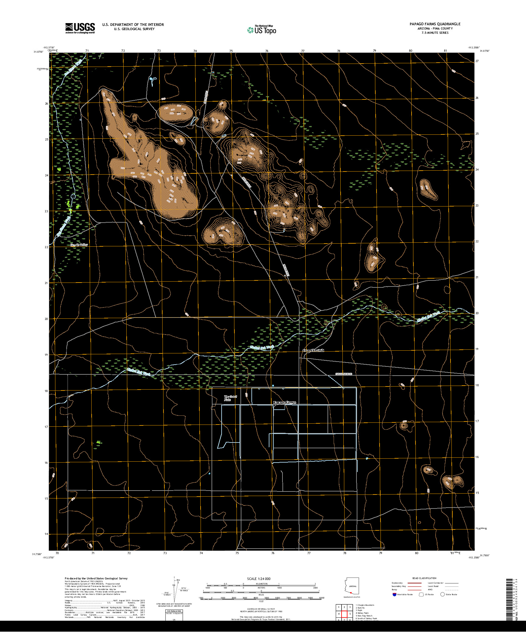 USGS US TOPO 7.5-MINUTE MAP FOR PAPAGO FARMS, AZ 2018