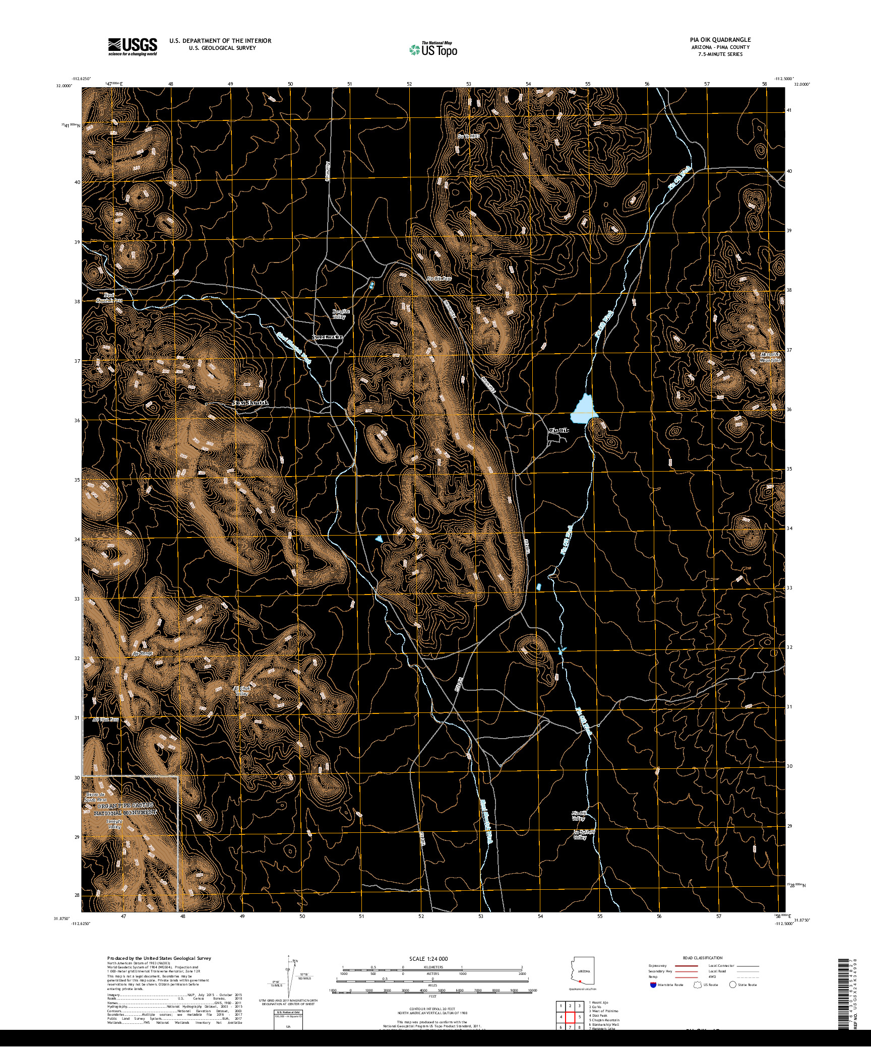 USGS US TOPO 7.5-MINUTE MAP FOR PIA OIK, AZ 2018