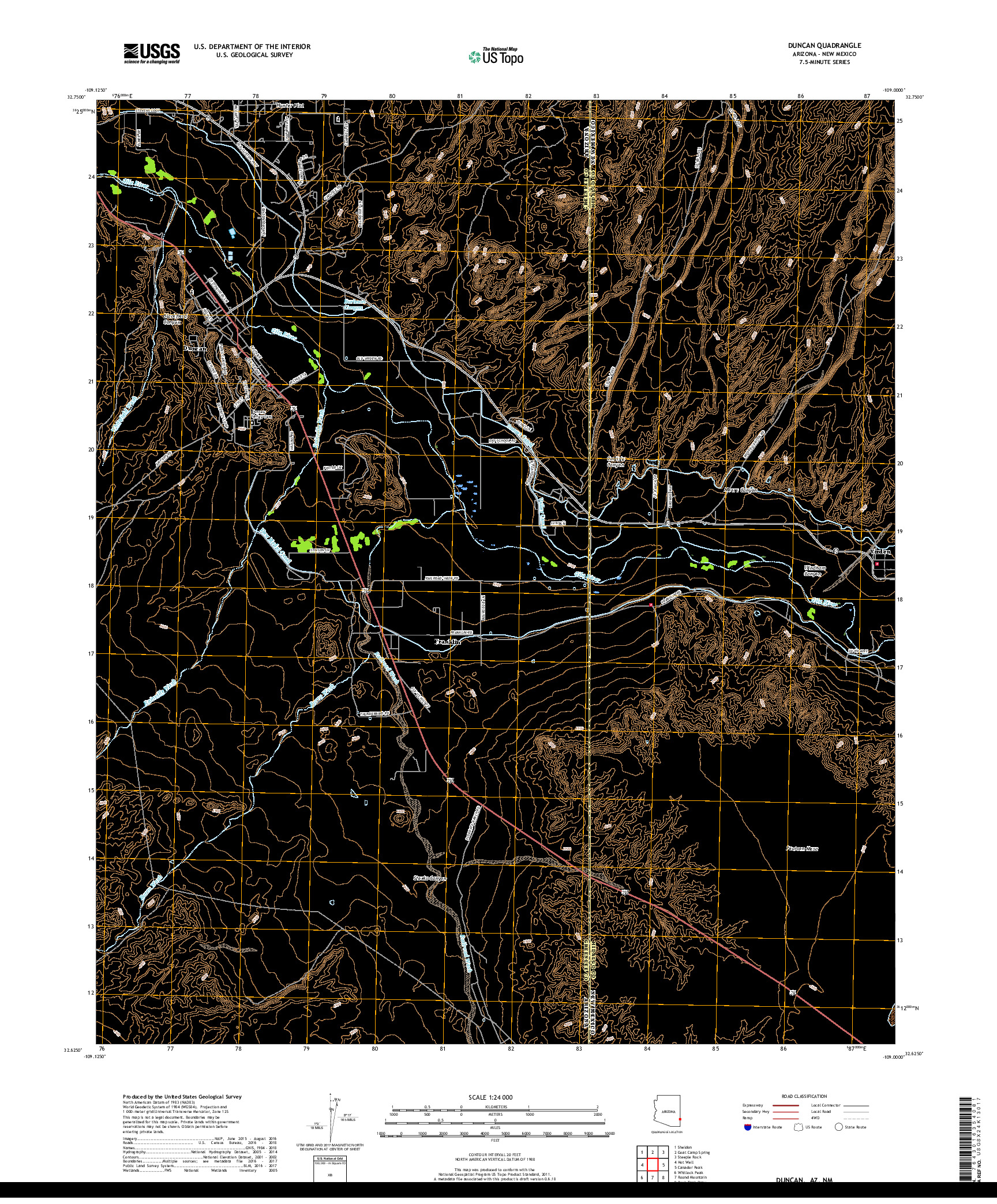 USGS US TOPO 7.5-MINUTE MAP FOR DUNCAN, AZ,NM 2018