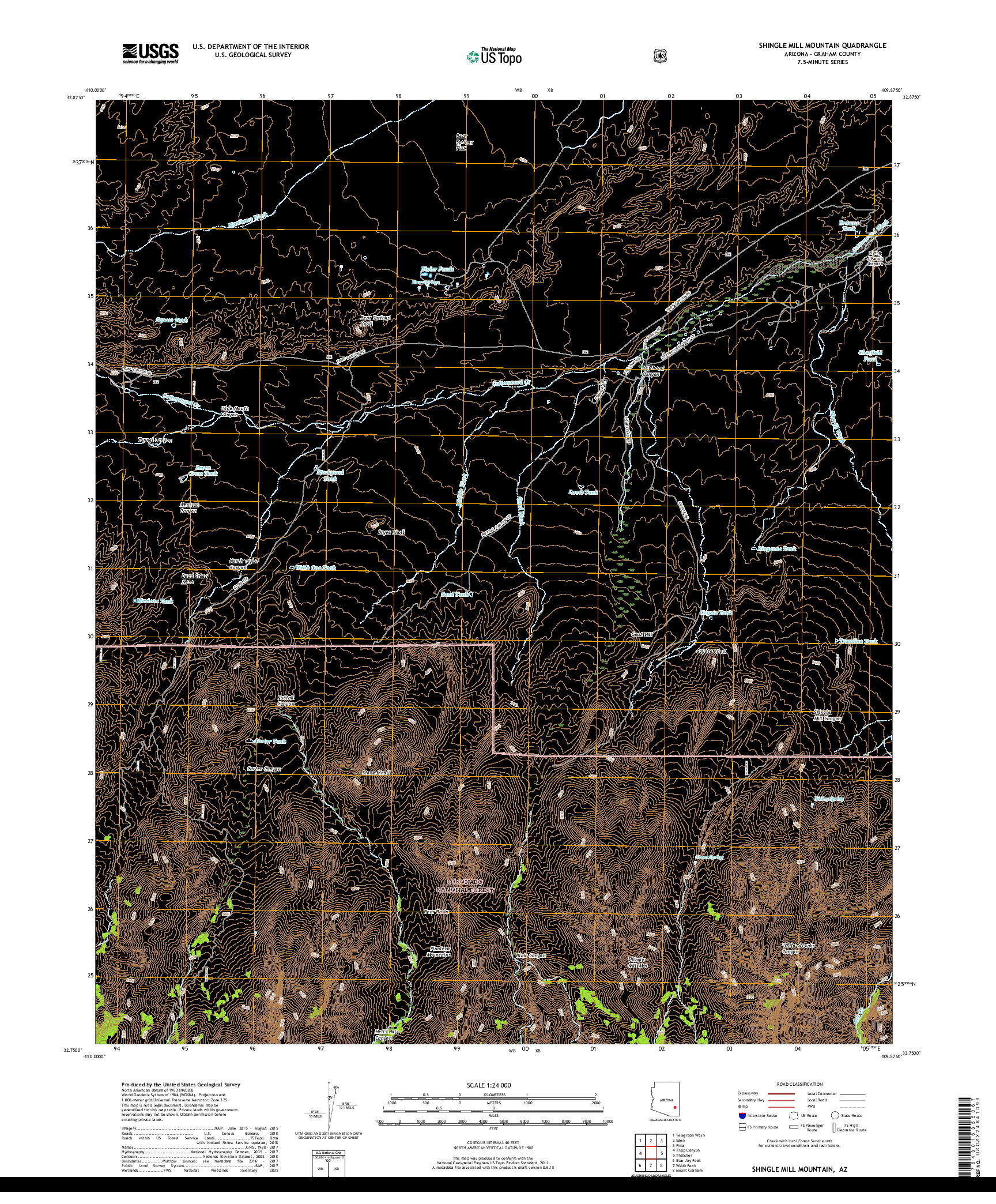 USGS US TOPO 7.5-MINUTE MAP FOR SHINGLE MILL MOUNTAIN, AZ 2018