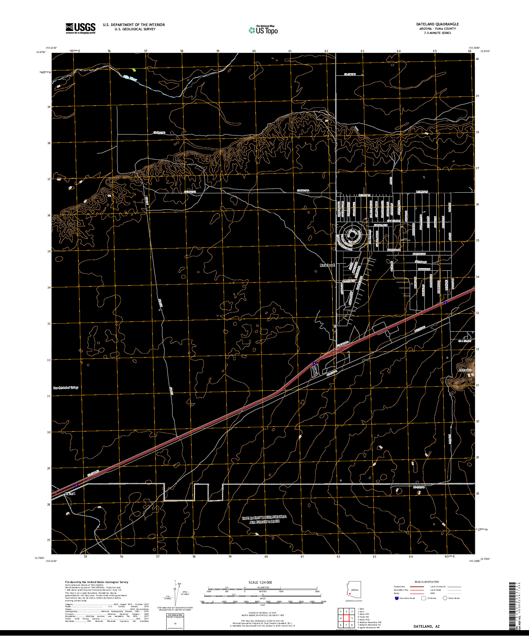 USGS US TOPO 7.5-MINUTE MAP FOR DATELAND, AZ 2018