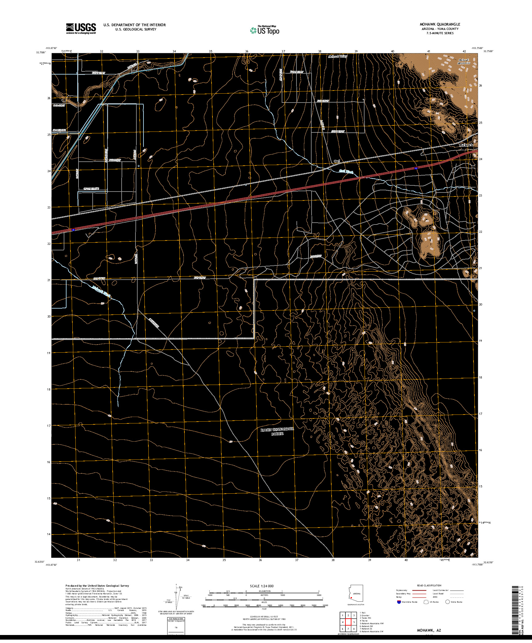 USGS US TOPO 7.5-MINUTE MAP FOR MOHAWK, AZ 2018