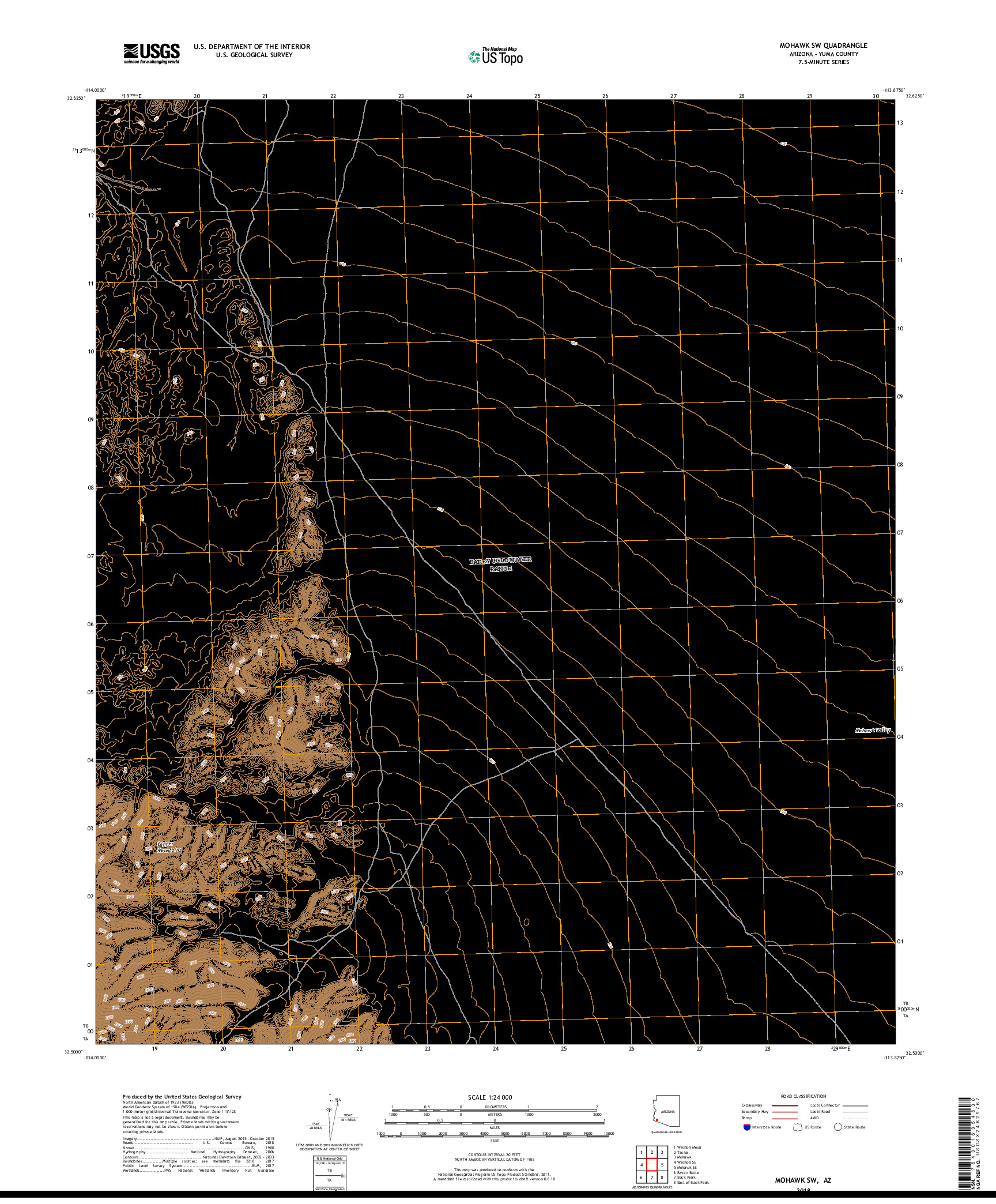 USGS US TOPO 7.5-MINUTE MAP FOR MOHAWK SW, AZ 2018