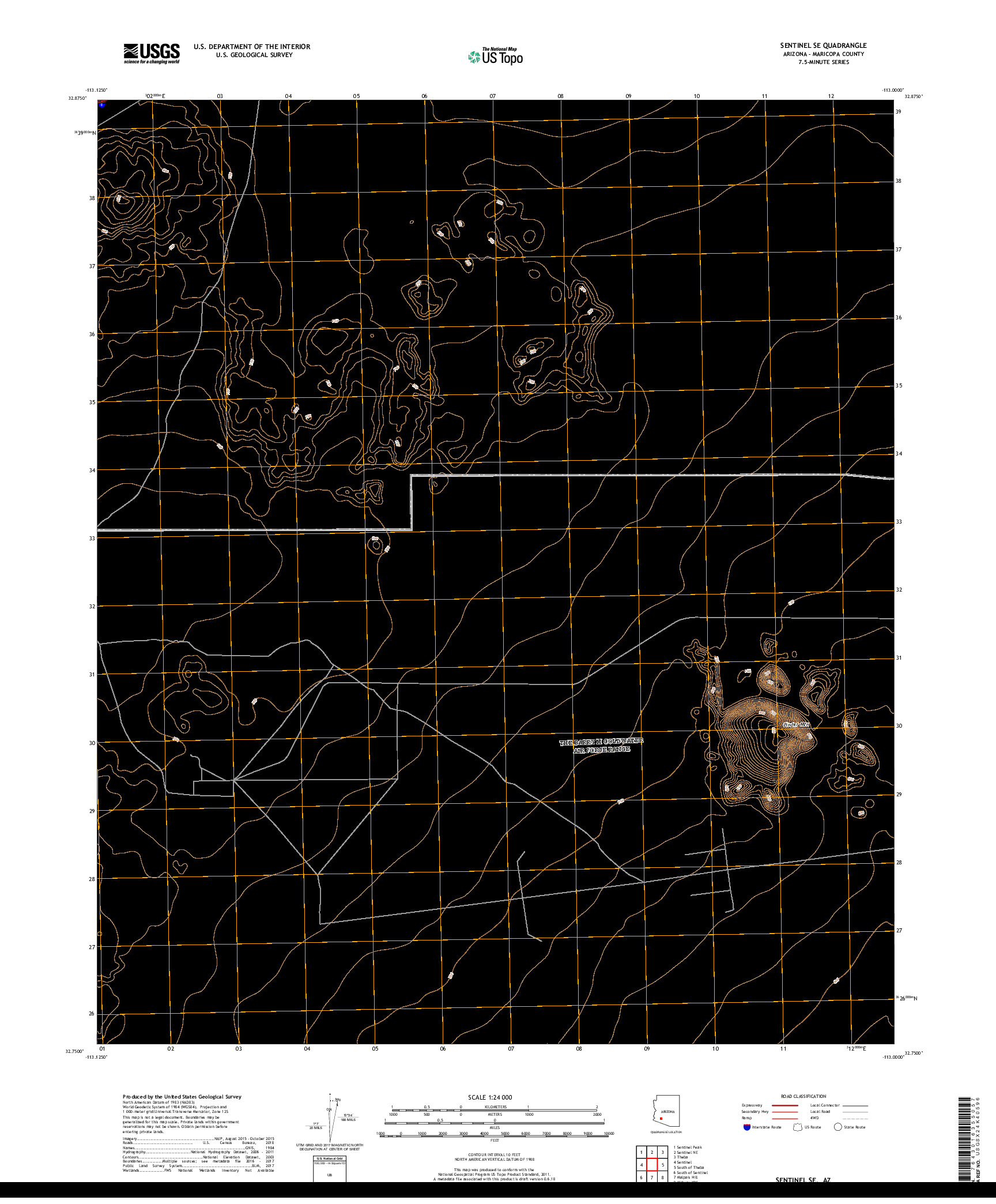 USGS US TOPO 7.5-MINUTE MAP FOR SENTINEL SE, AZ 2018