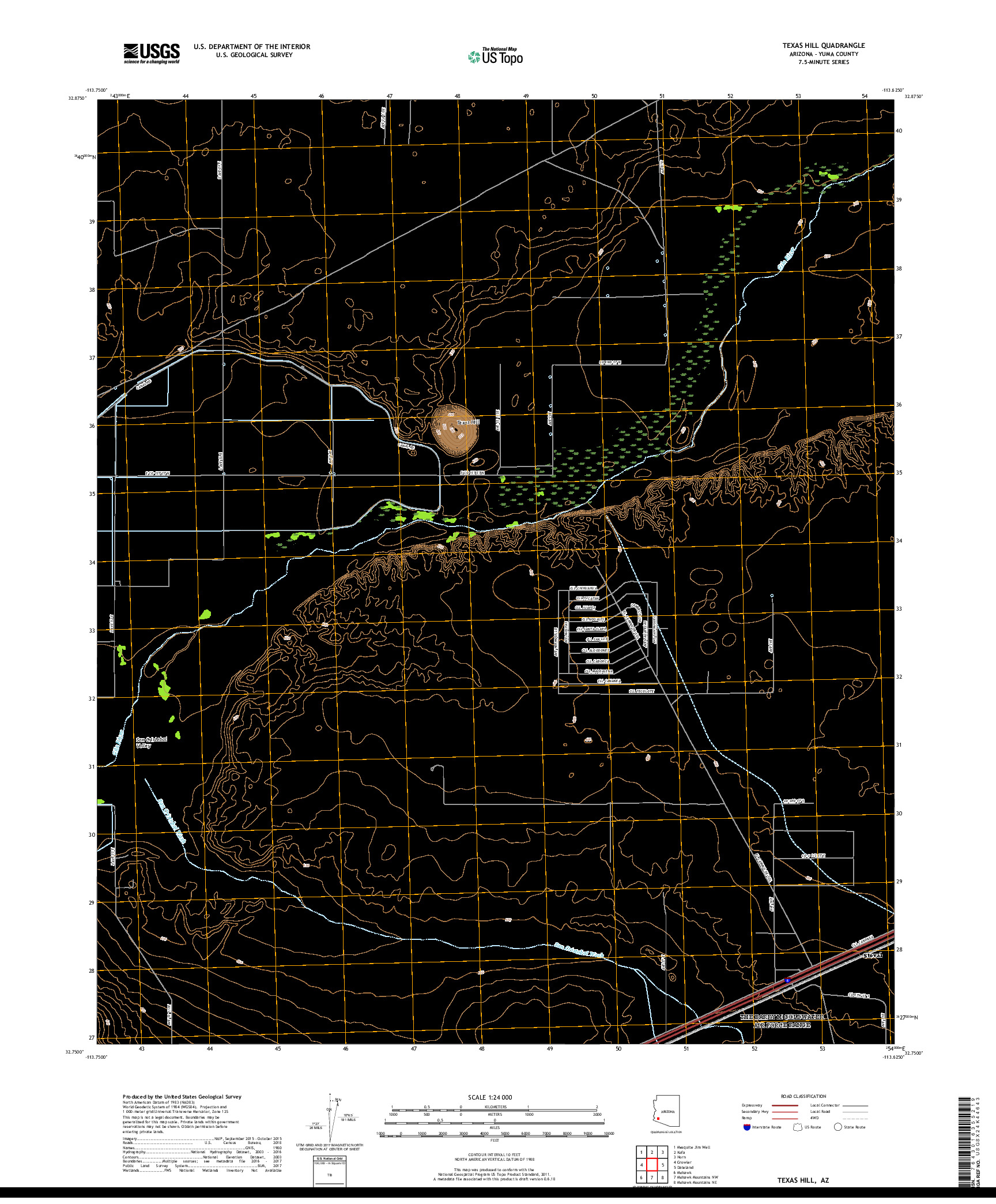 USGS US TOPO 7.5-MINUTE MAP FOR TEXAS HILL, AZ 2018
