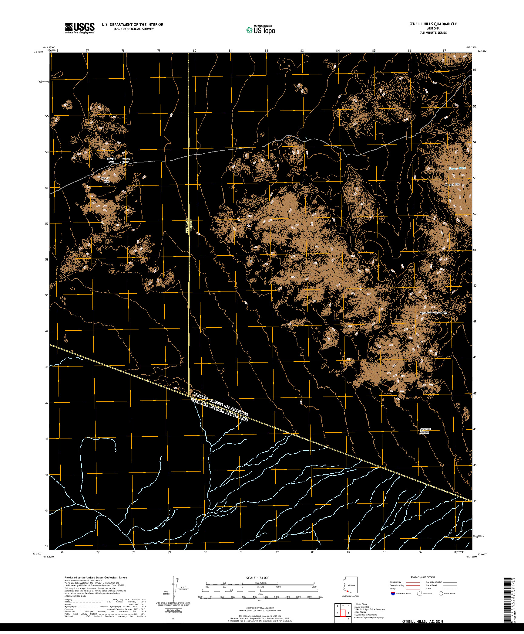 USGS US TOPO 7.5-MINUTE MAP FOR O'NEILL HILLS, AZ,SON 2018