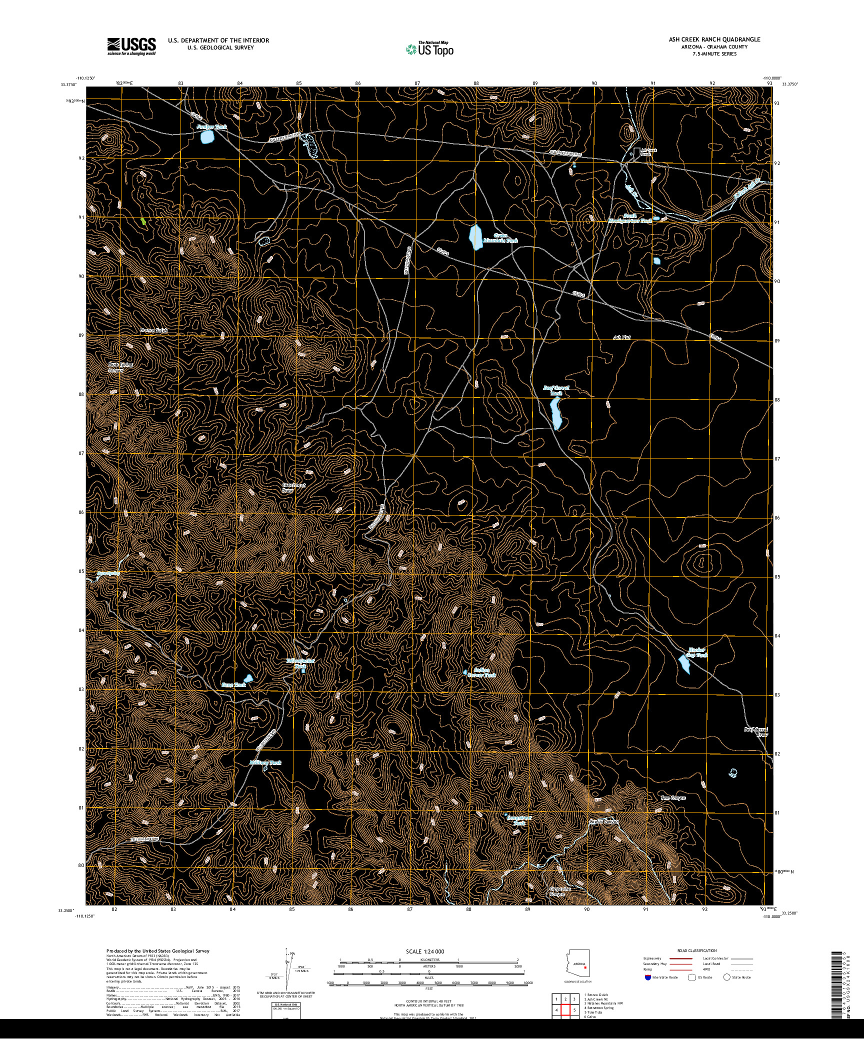 USGS US TOPO 7.5-MINUTE MAP FOR ASH CREEK RANCH, AZ 2018