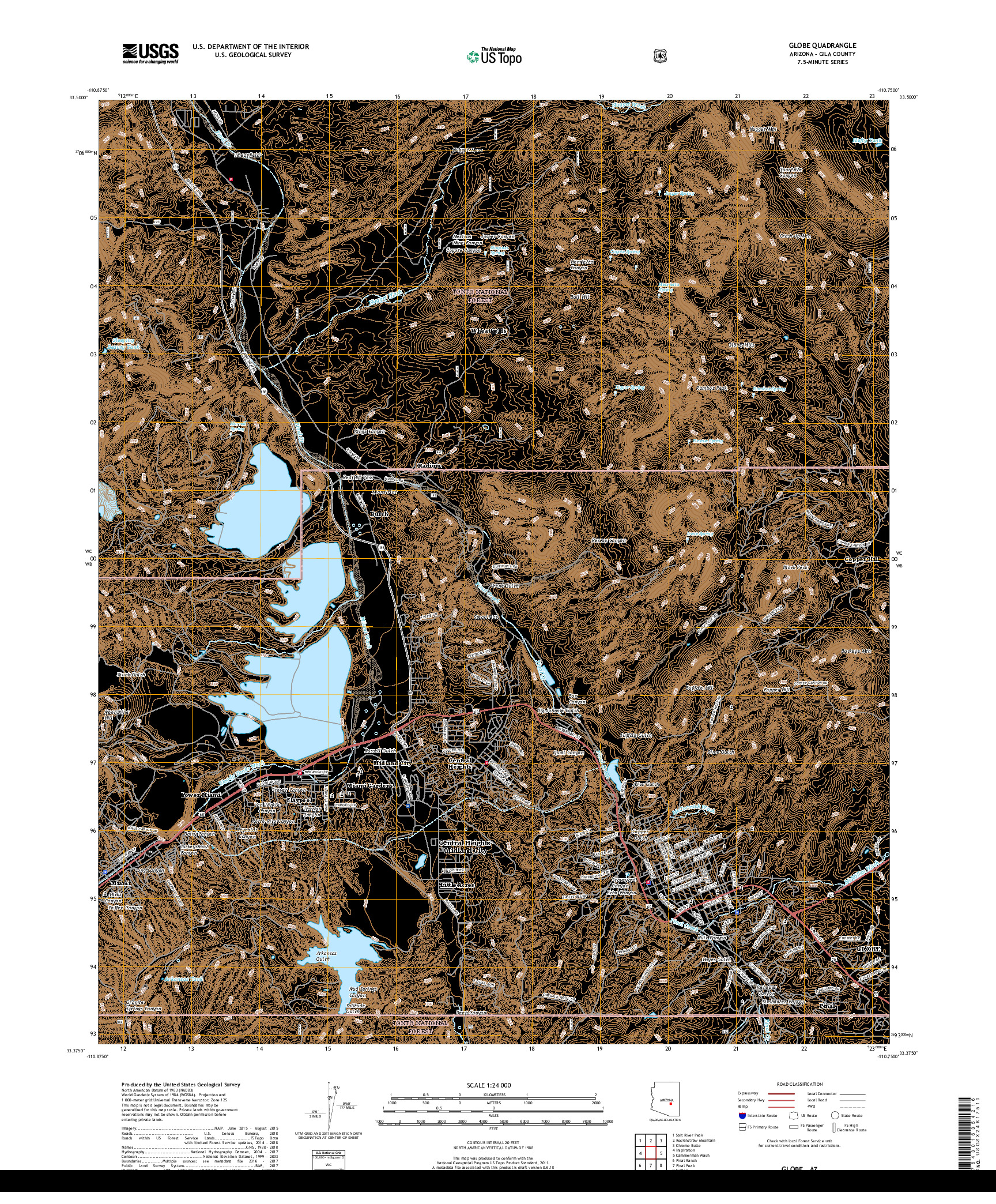 USGS US TOPO 7.5-MINUTE MAP FOR GLOBE, AZ 2018