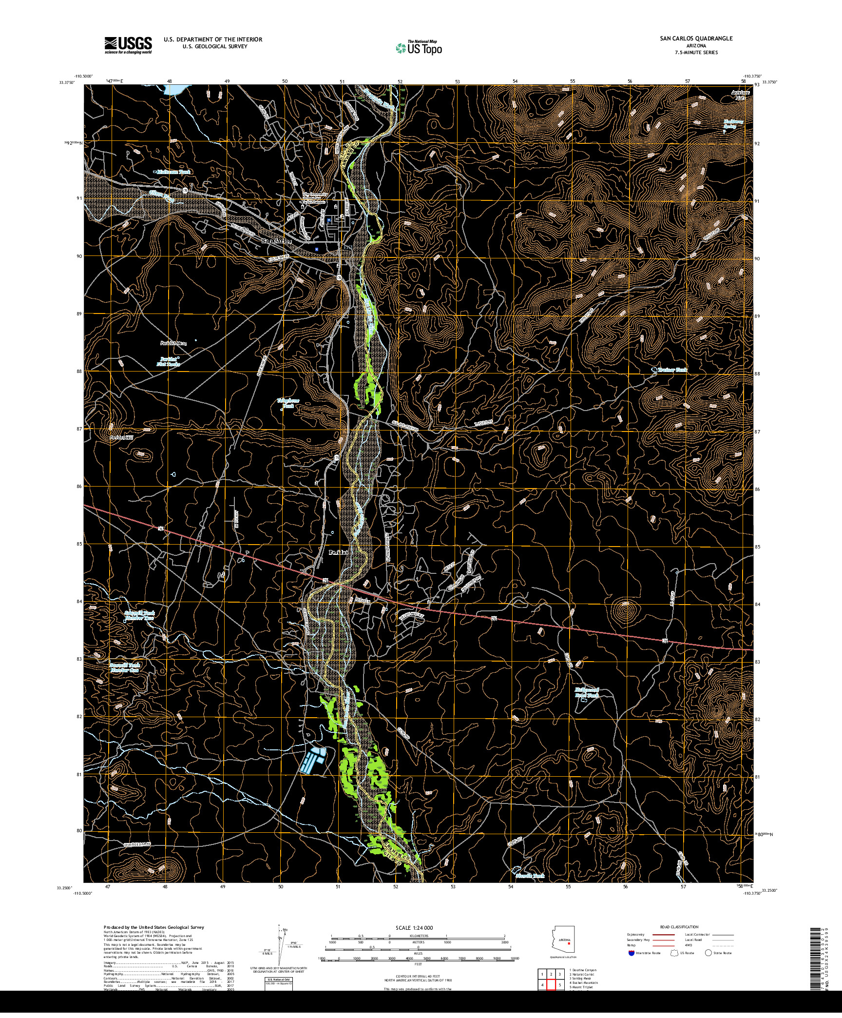 USGS US TOPO 7.5-MINUTE MAP FOR SAN CARLOS, AZ 2018