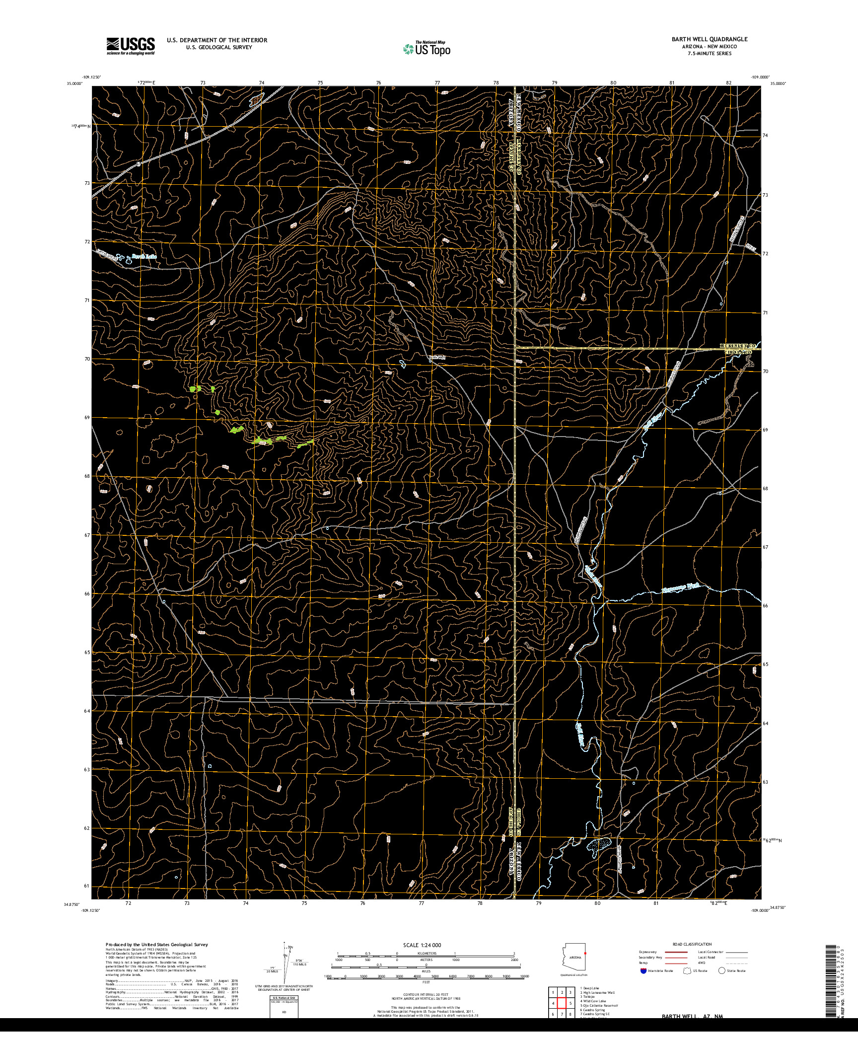 USGS US TOPO 7.5-MINUTE MAP FOR BARTH WELL, AZ,NM 2018