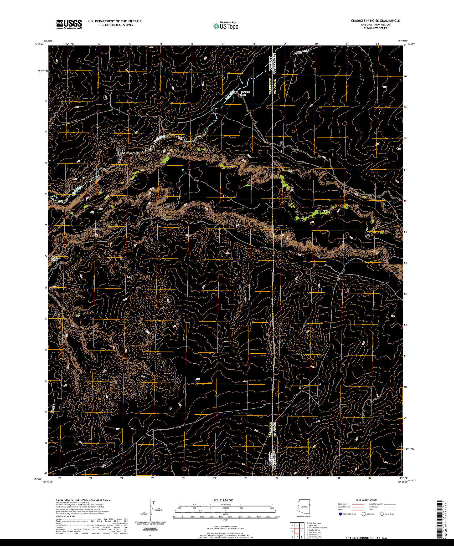 USGS US TOPO 7.5-MINUTE MAP FOR CEADRO SPRING SE, AZ,NM 2018
