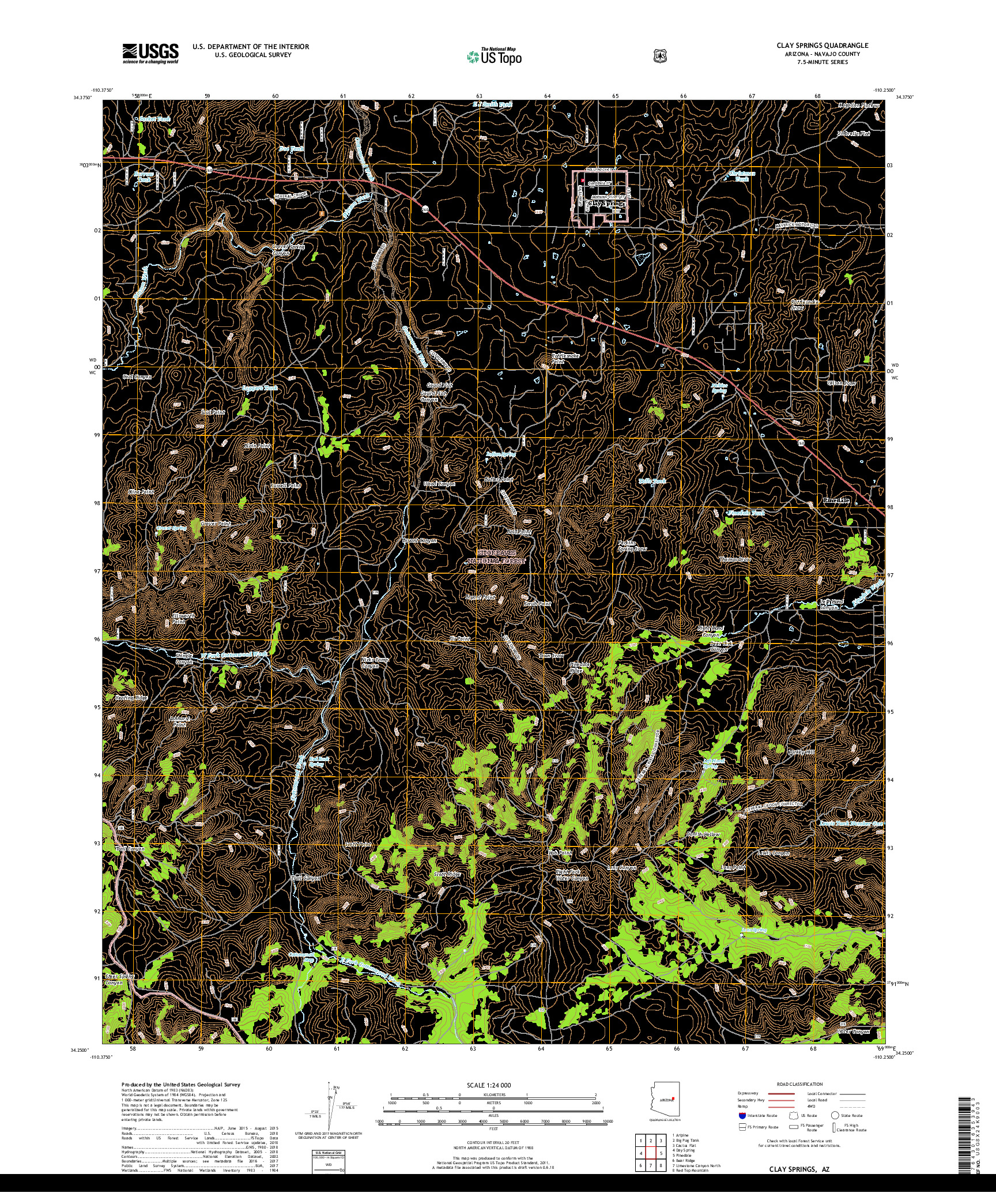 USGS US TOPO 7.5-MINUTE MAP FOR CLAY SPRINGS, AZ 2018