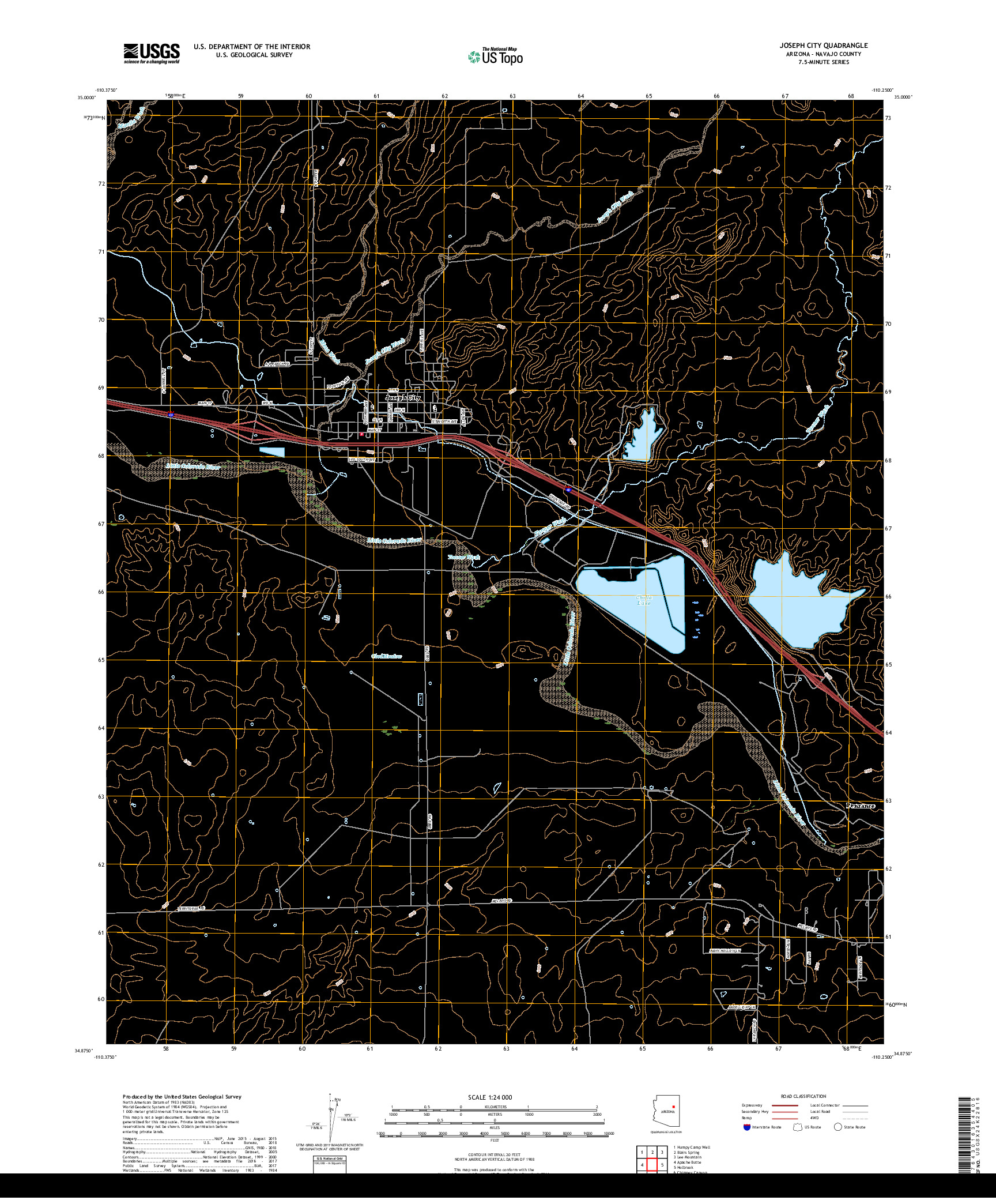 USGS US TOPO 7.5-MINUTE MAP FOR JOSEPH CITY, AZ 2018