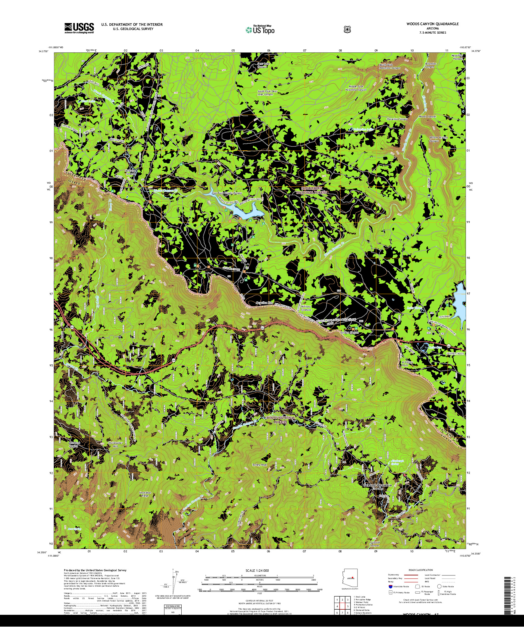 USGS US TOPO 7.5-MINUTE MAP FOR WOODS CANYON, AZ 2018