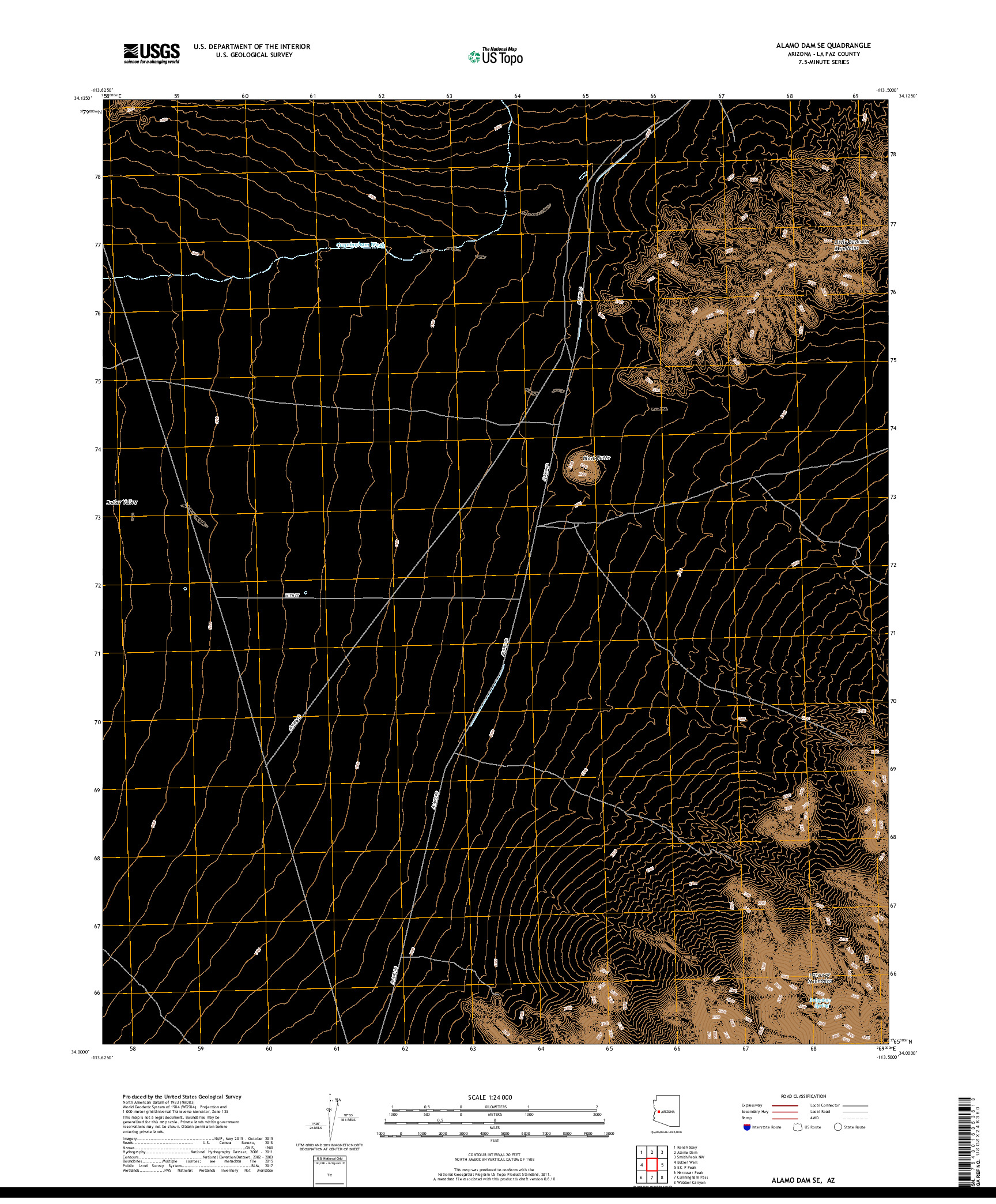 USGS US TOPO 7.5-MINUTE MAP FOR ALAMO DAM SE, AZ 2018