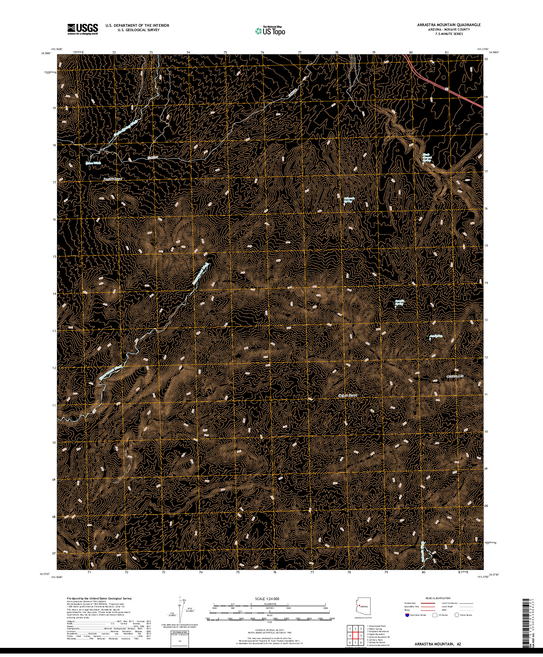 USGS US TOPO 7.5-MINUTE MAP FOR ARRASTRA MOUNTAIN, AZ 2018