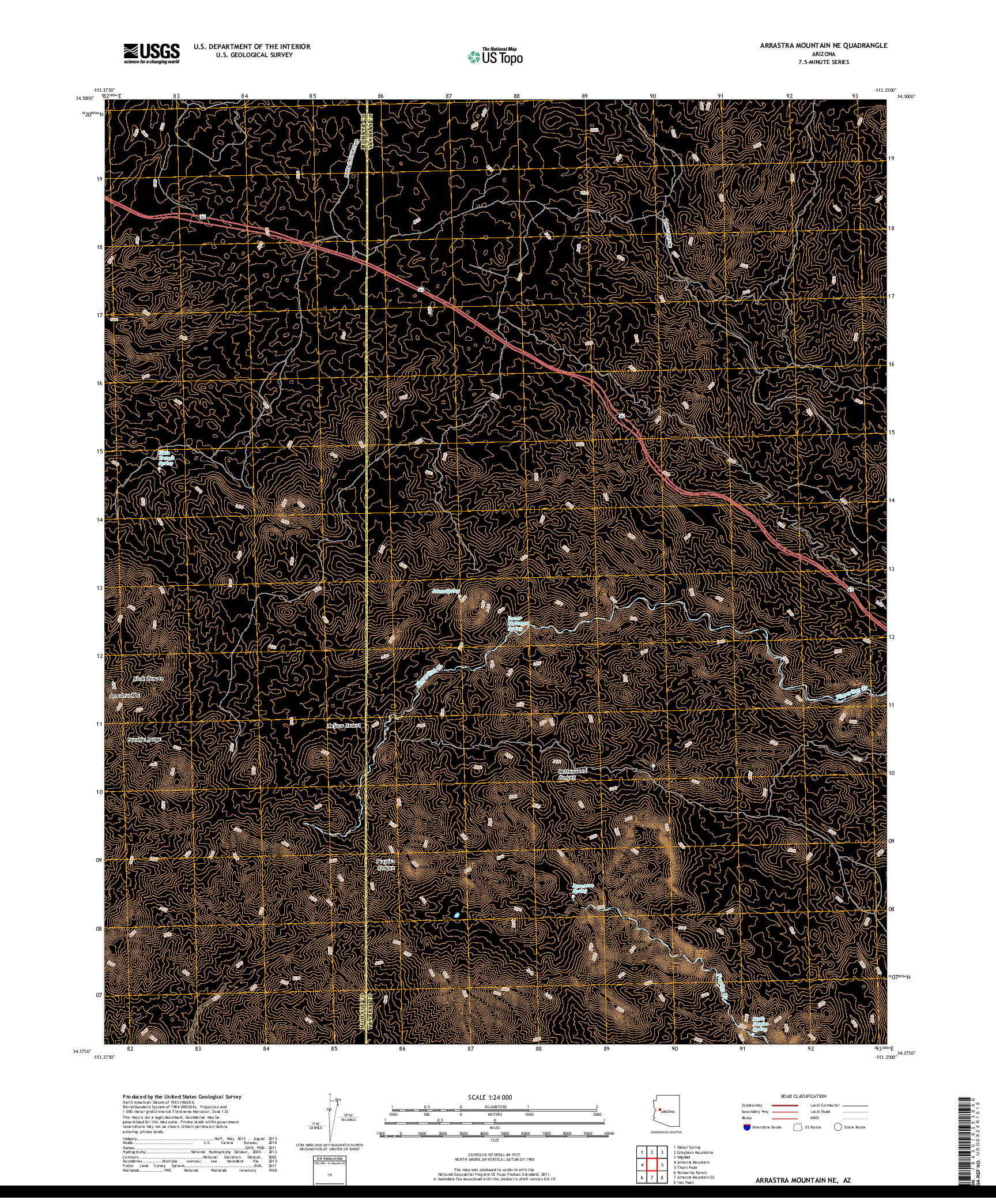 USGS US TOPO 7.5-MINUTE MAP FOR ARRASTRA MOUNTAIN NE, AZ 2018