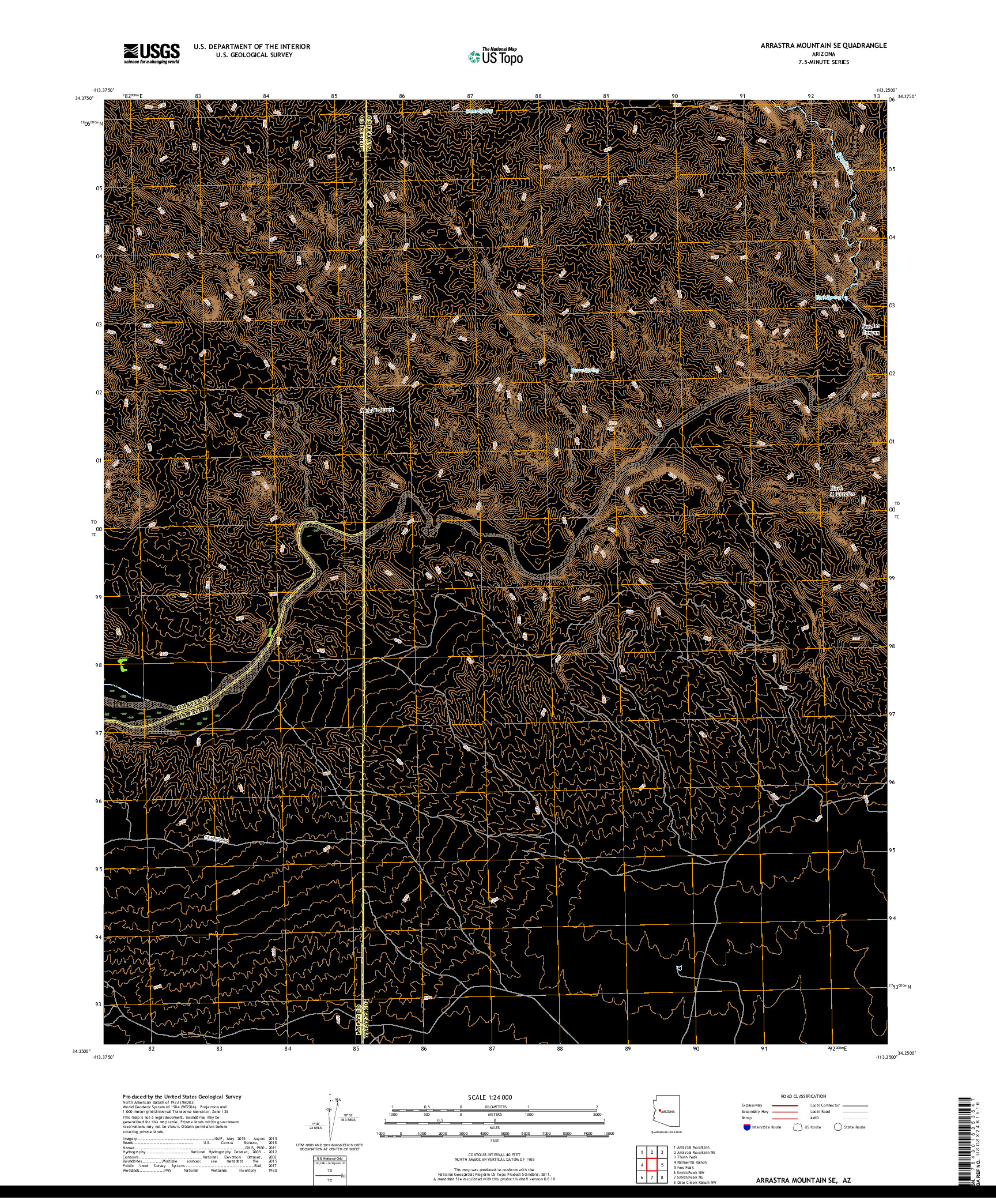 USGS US TOPO 7.5-MINUTE MAP FOR ARRASTRA MOUNTAIN SE, AZ 2018