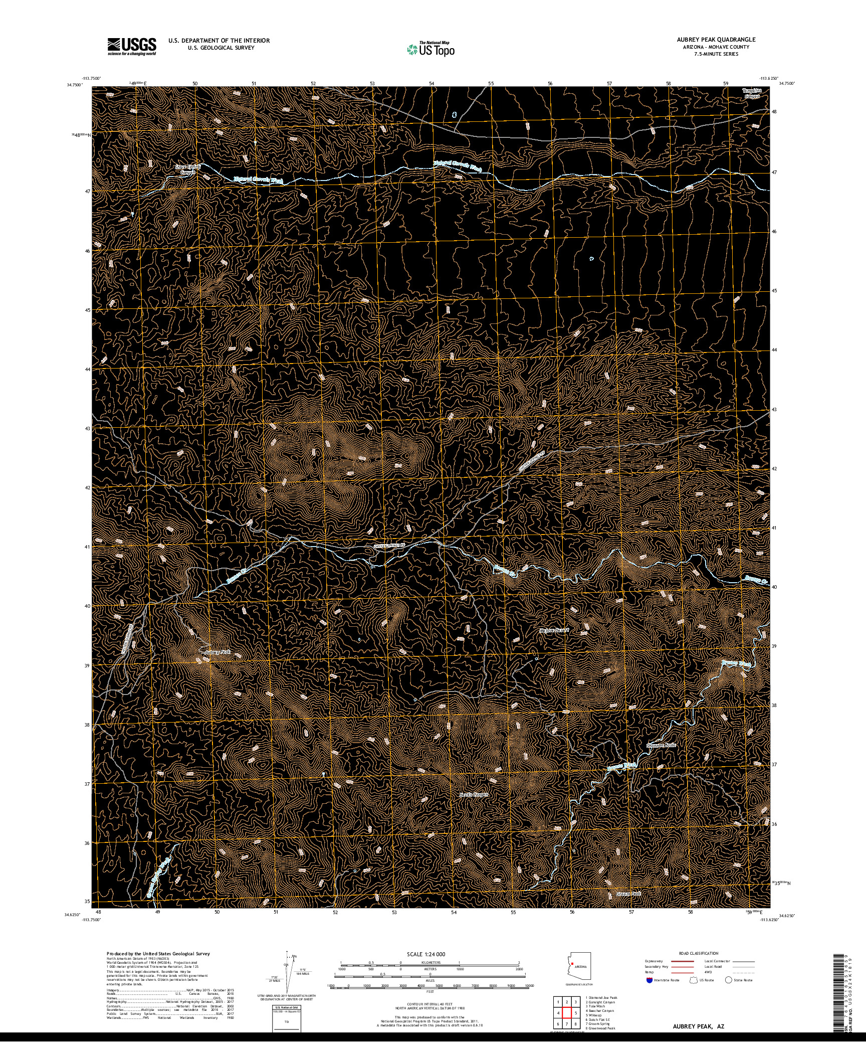 USGS US TOPO 7.5-MINUTE MAP FOR AUBREY PEAK, AZ 2018