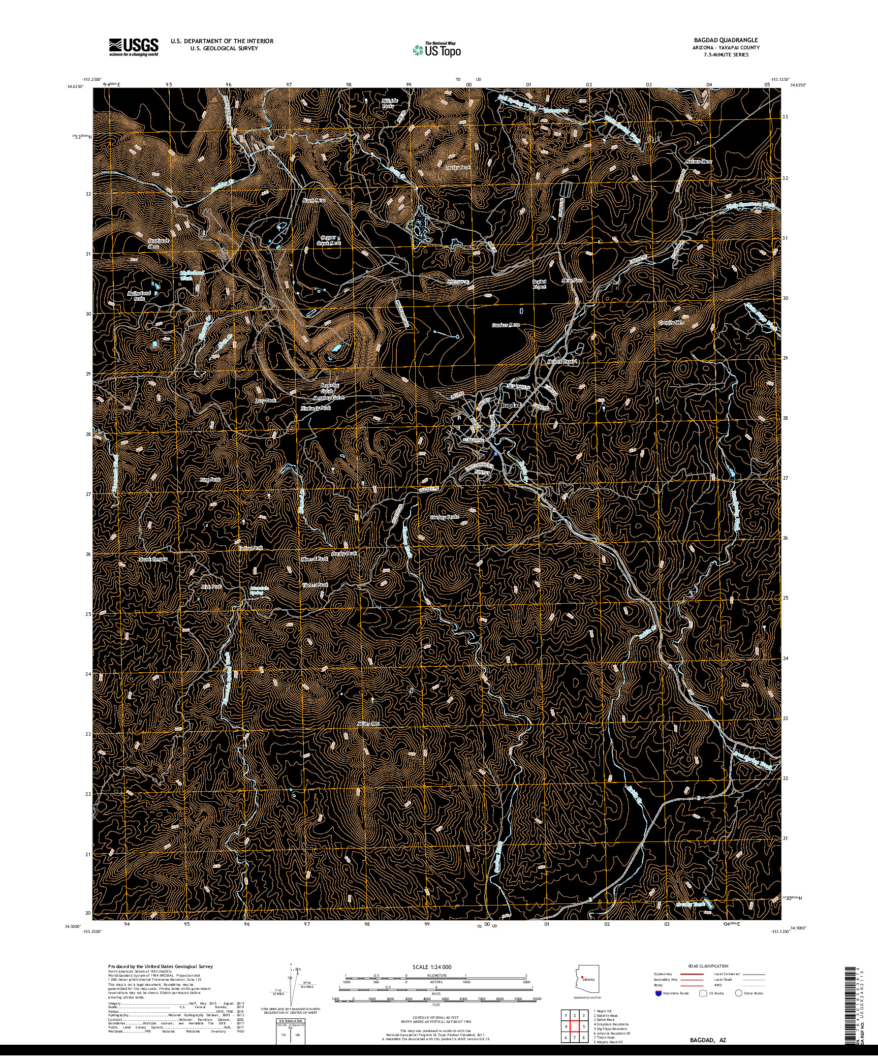 USGS US TOPO 7.5-MINUTE MAP FOR BAGDAD, AZ 2018