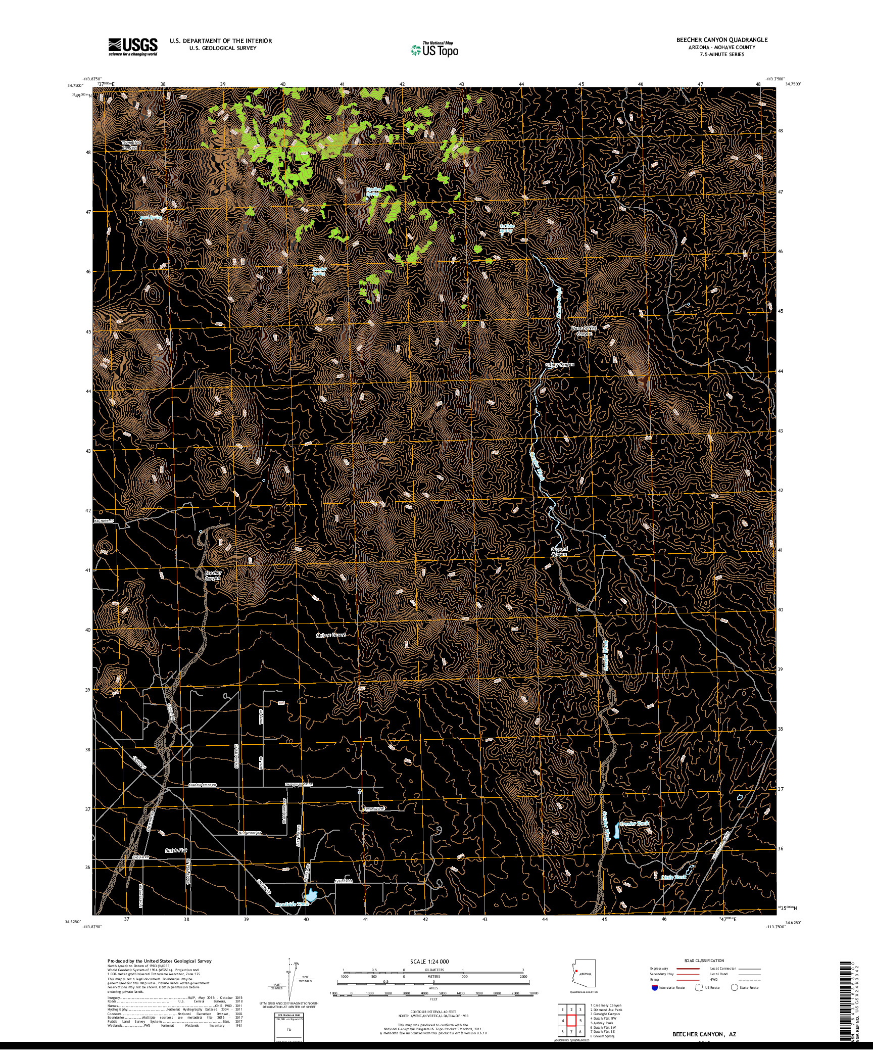 USGS US TOPO 7.5-MINUTE MAP FOR BEECHER CANYON, AZ 2018