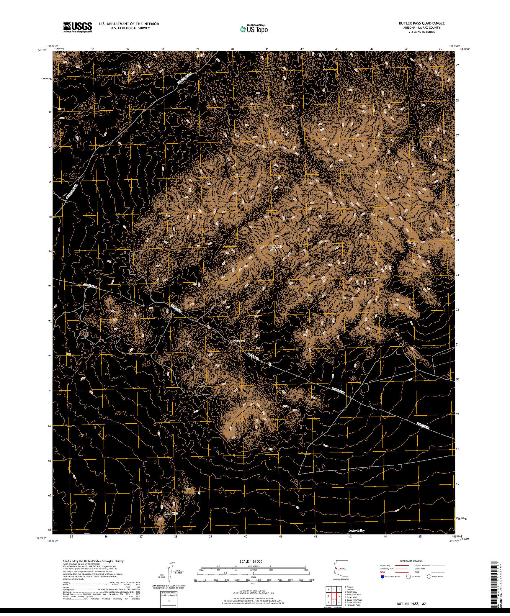 USGS US TOPO 7.5-MINUTE MAP FOR BUTLER PASS, AZ 2018