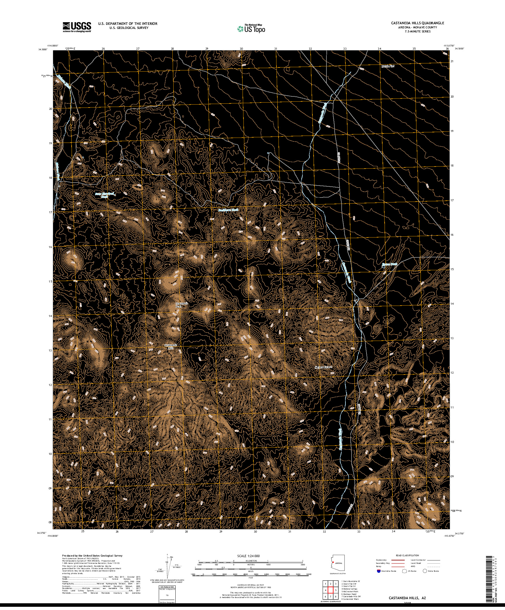 USGS US TOPO 7.5-MINUTE MAP FOR CASTANEDA HILLS, AZ 2018
