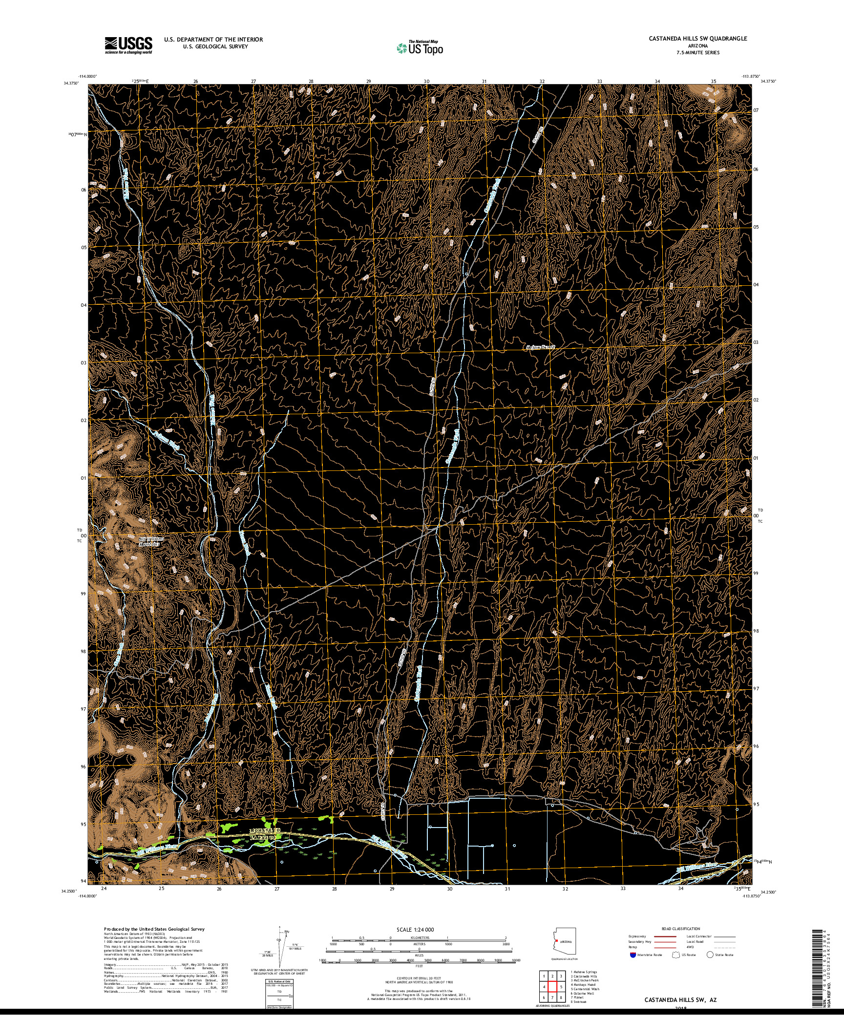 USGS US TOPO 7.5-MINUTE MAP FOR CASTANEDA HILLS SW, AZ 2018