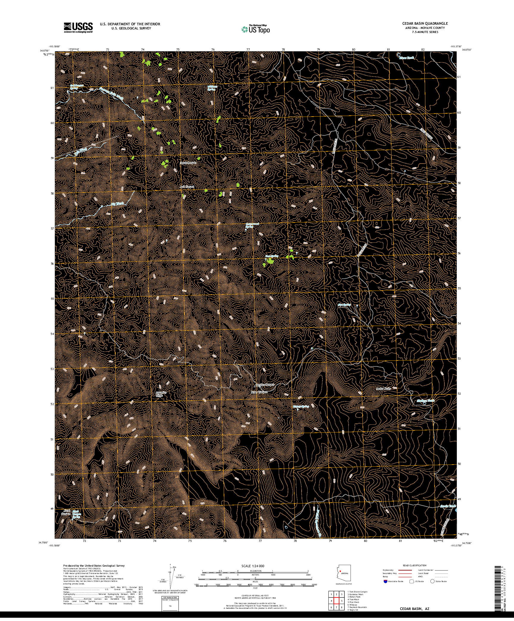 USGS US TOPO 7.5-MINUTE MAP FOR CEDAR BASIN, AZ 2018