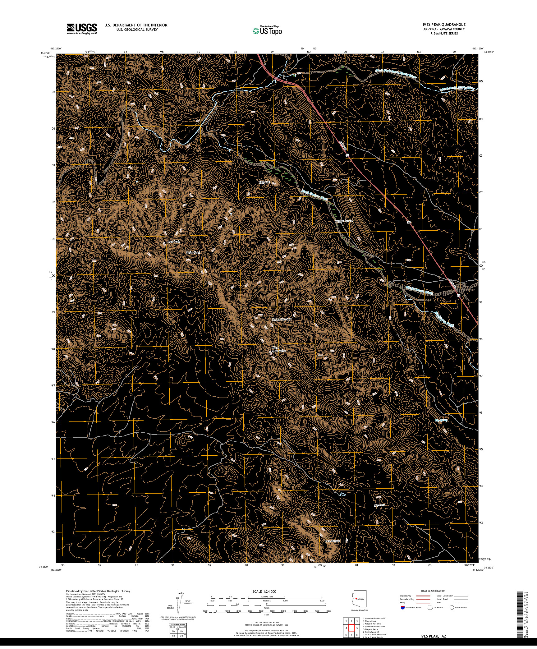 USGS US TOPO 7.5-MINUTE MAP FOR IVES PEAK, AZ 2018