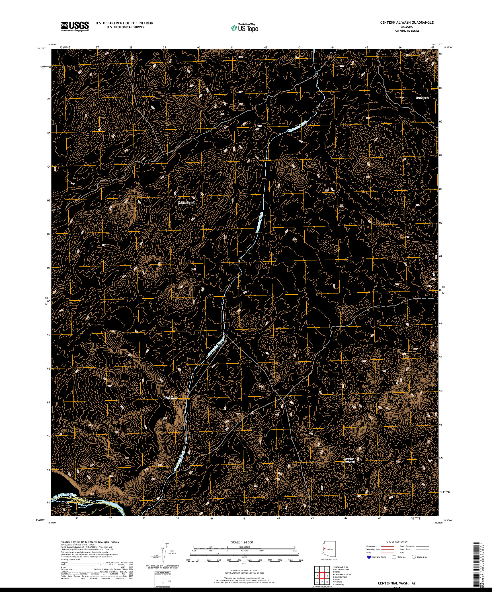 USGS US TOPO 7.5-MINUTE MAP FOR CENTENNIAL WASH, AZ 2018