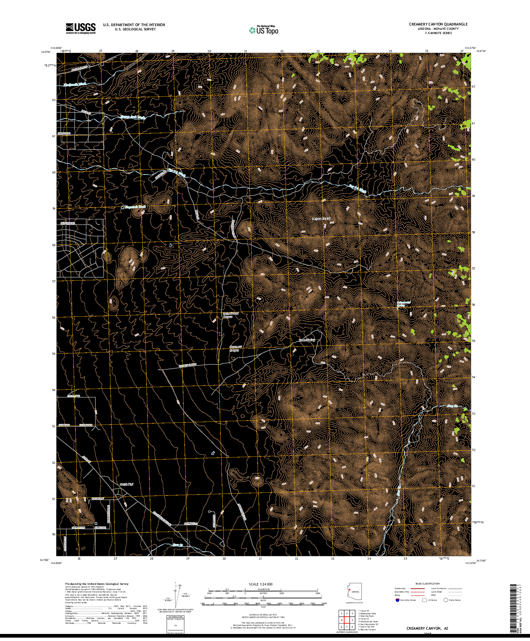 USGS US TOPO 7.5-MINUTE MAP FOR CREAMERY CANYON, AZ 2018
