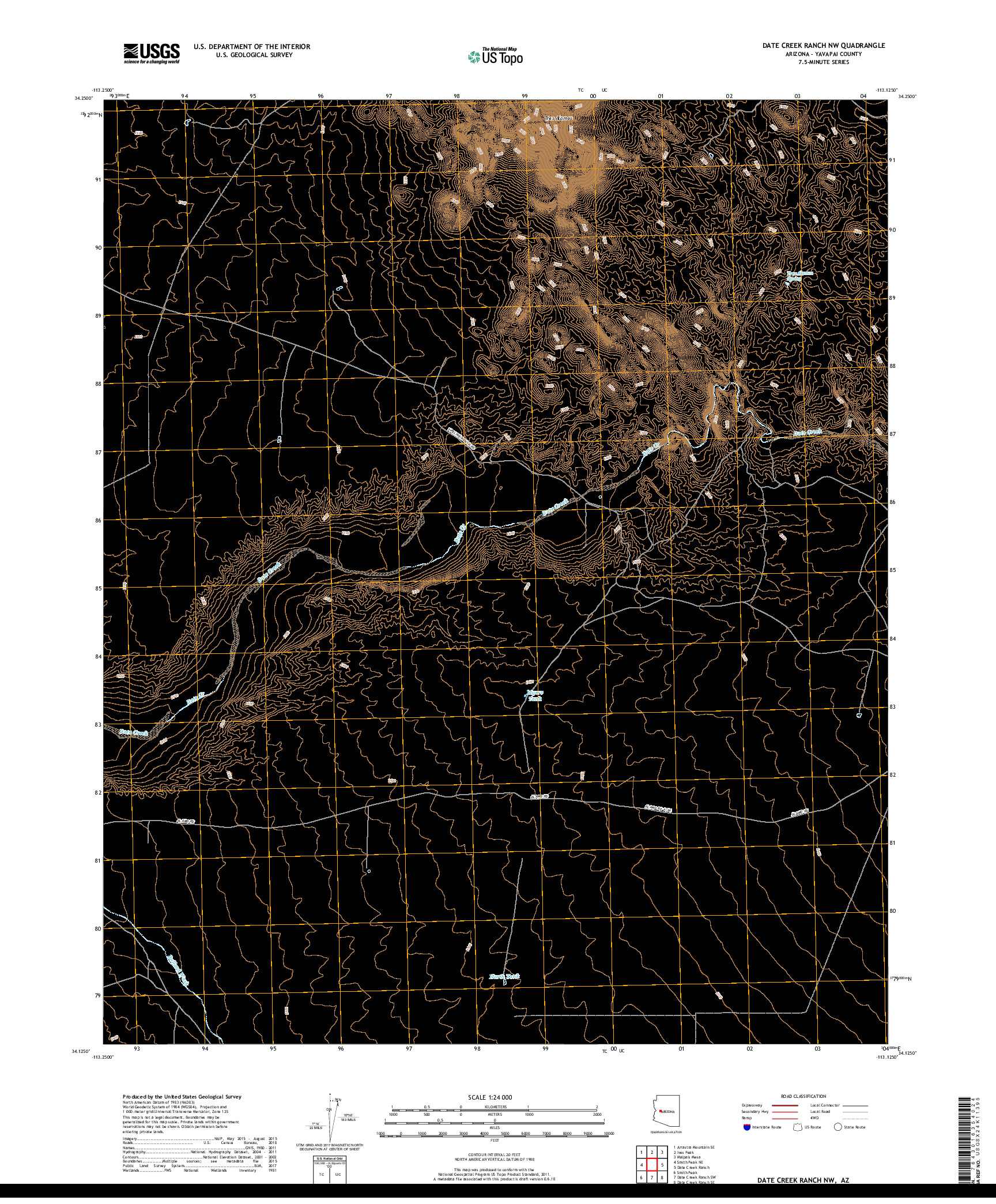 USGS US TOPO 7.5-MINUTE MAP FOR DATE CREEK RANCH NW, AZ 2018