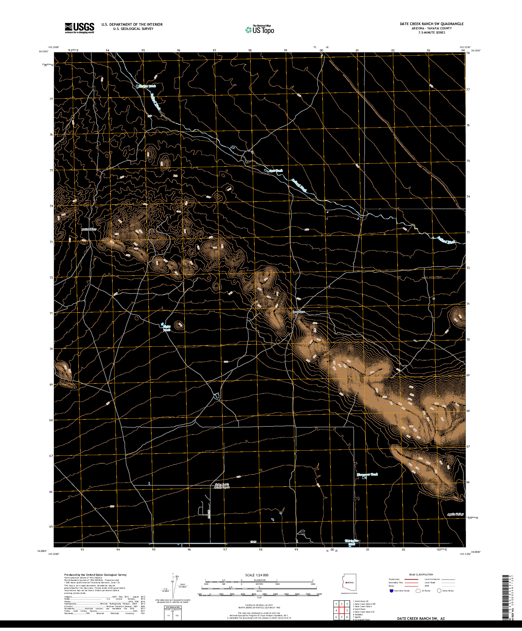 USGS US TOPO 7.5-MINUTE MAP FOR DATE CREEK RANCH SW, AZ 2018