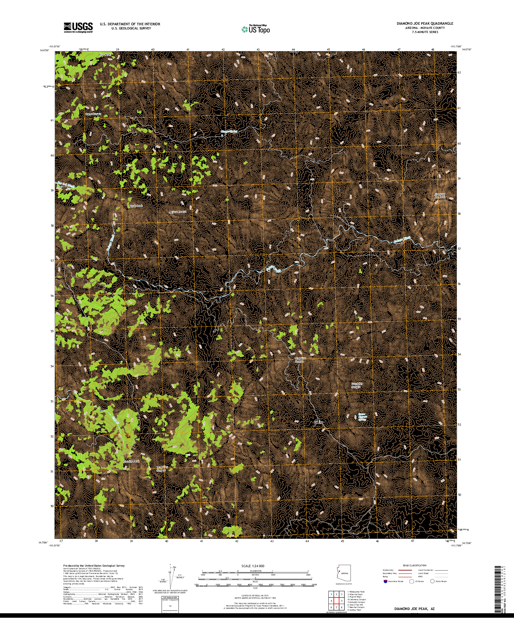 USGS US TOPO 7.5-MINUTE MAP FOR DIAMOND JOE PEAK, AZ 2018