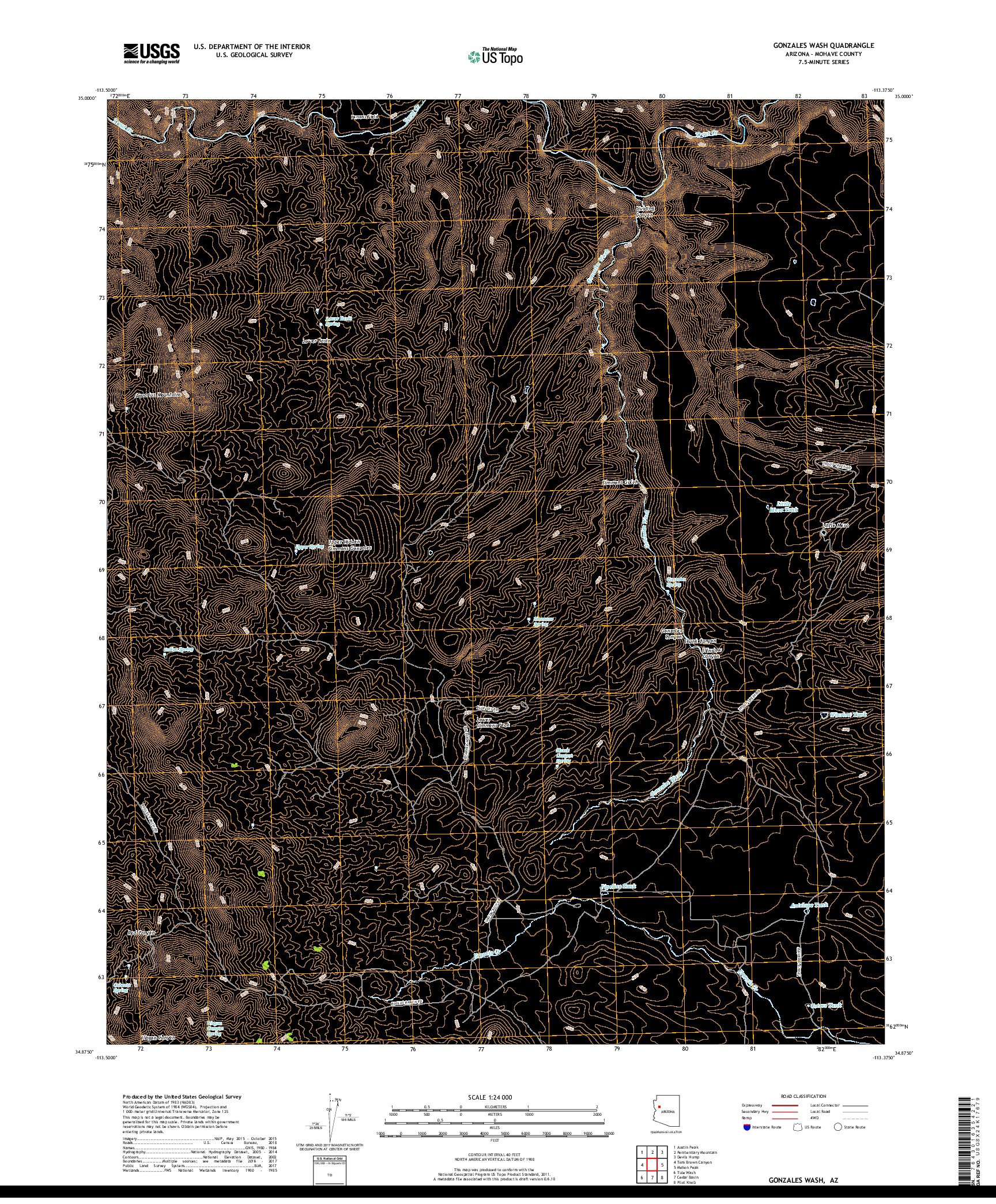 USGS US TOPO 7.5-MINUTE MAP FOR GONZALES WASH, AZ 2018