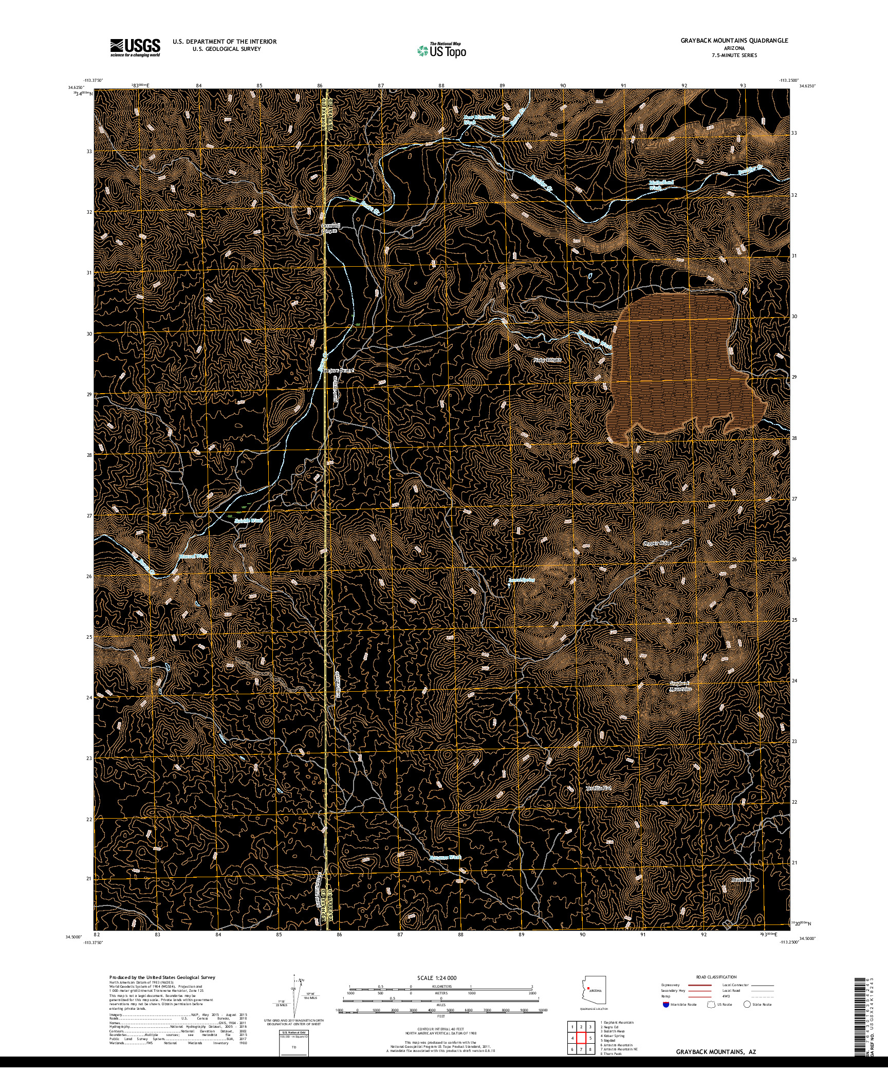 USGS US TOPO 7.5-MINUTE MAP FOR GRAYBACK MOUNTAINS, AZ 2018