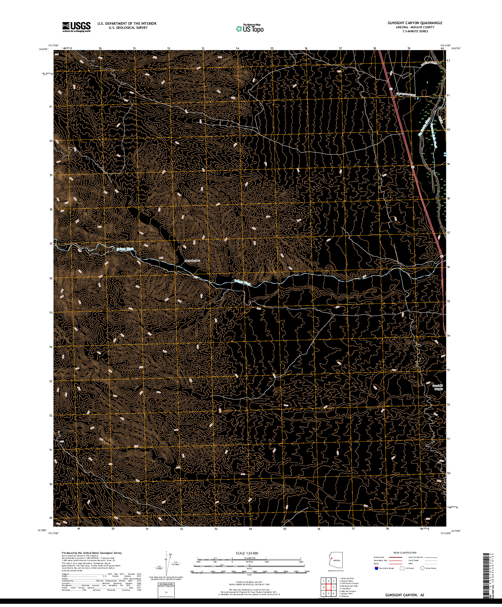 USGS US TOPO 7.5-MINUTE MAP FOR GUNSIGHT CANYON, AZ 2018