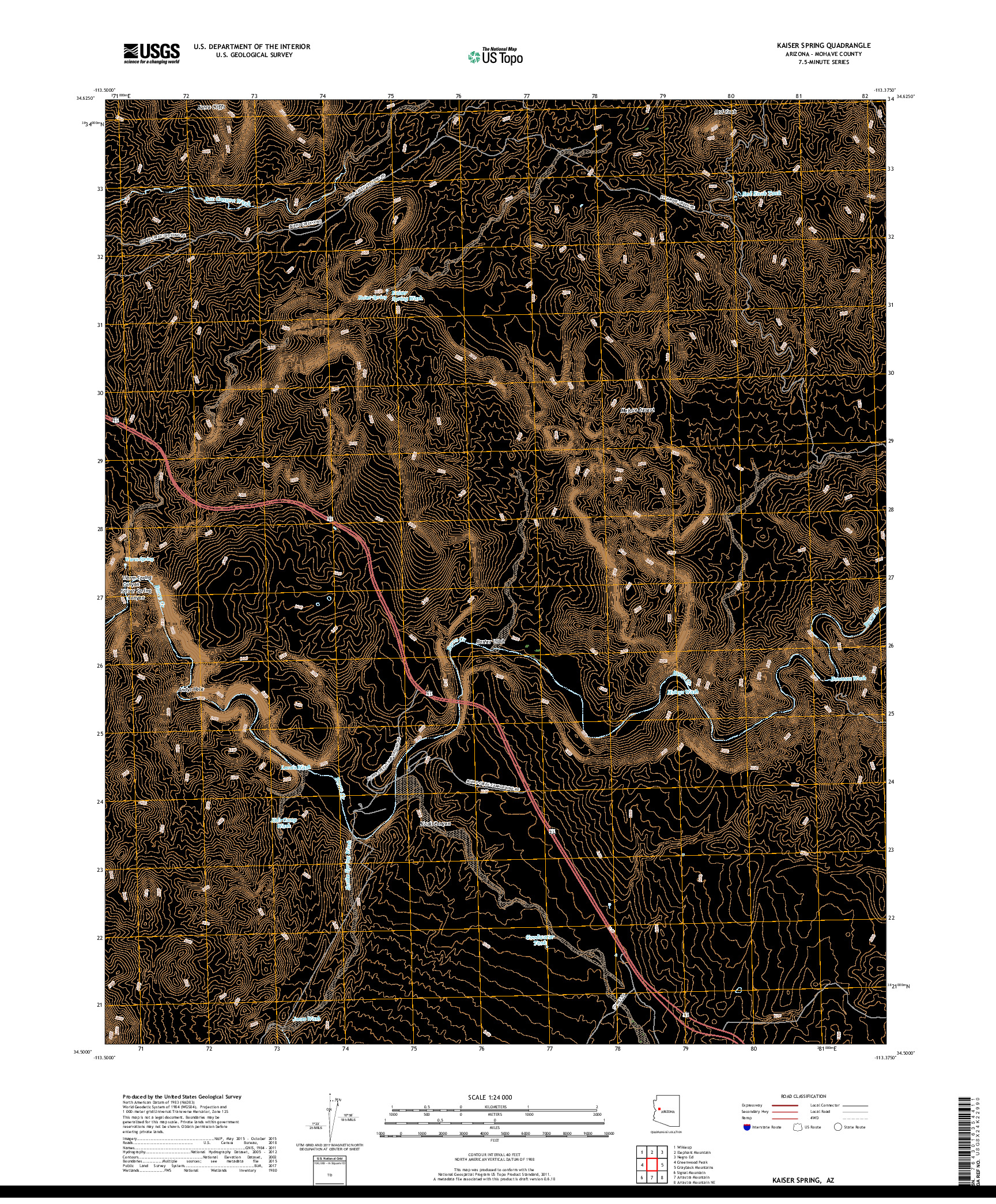 USGS US TOPO 7.5-MINUTE MAP FOR KAISER SPRING, AZ 2018