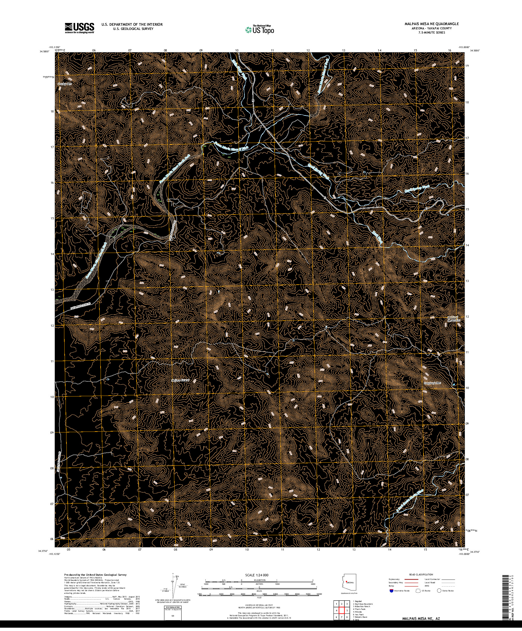 USGS US TOPO 7.5-MINUTE MAP FOR MALPAIS MESA NE, AZ 2018