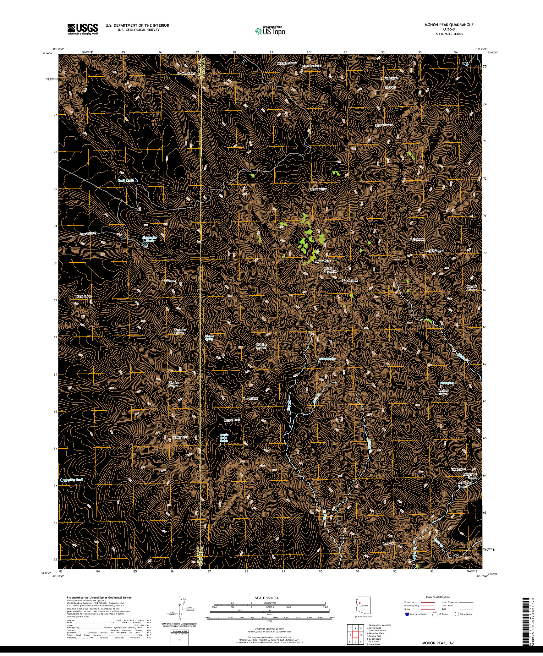 USGS US TOPO 7.5-MINUTE MAP FOR MOHON PEAK, AZ 2018