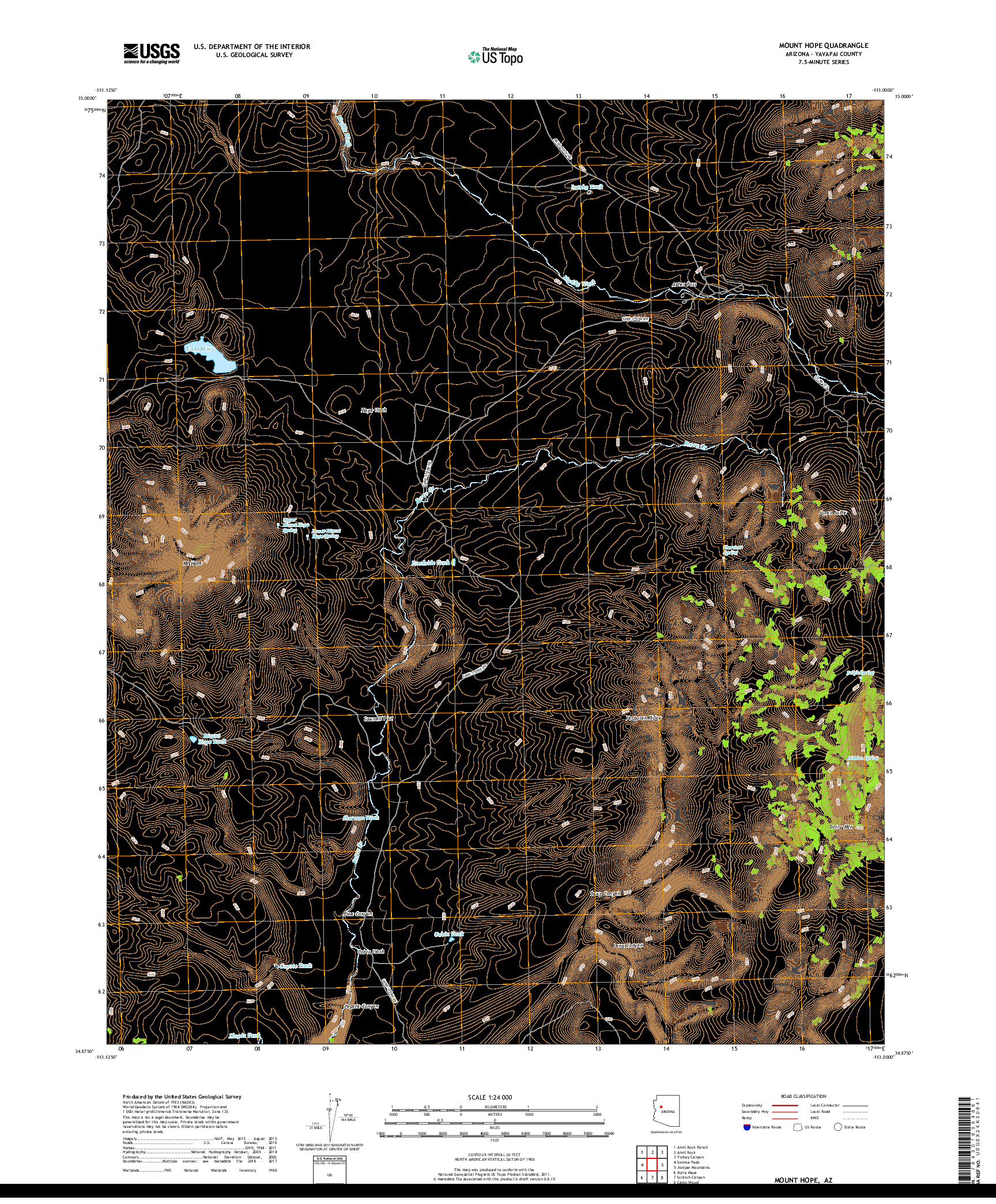 USGS US TOPO 7.5-MINUTE MAP FOR MOUNT HOPE, AZ 2018