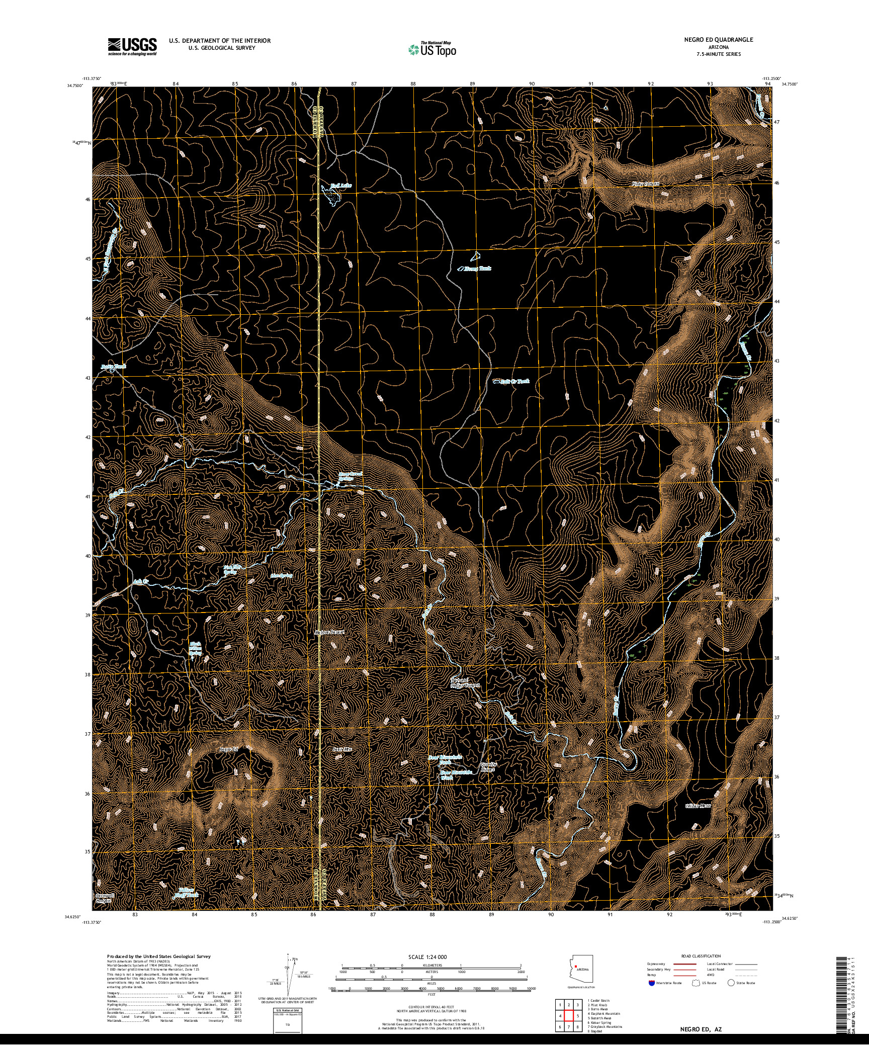 USGS US TOPO 7.5-MINUTE MAP FOR NEGRO ED, AZ 2018