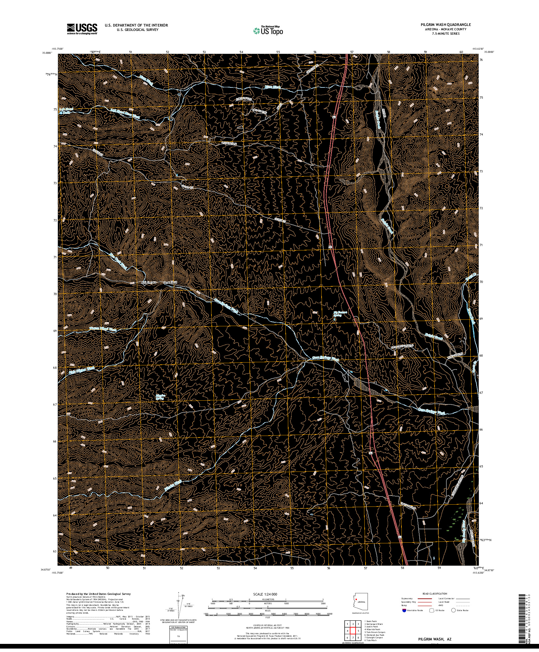 USGS US TOPO 7.5-MINUTE MAP FOR PILGRIM WASH, AZ 2018