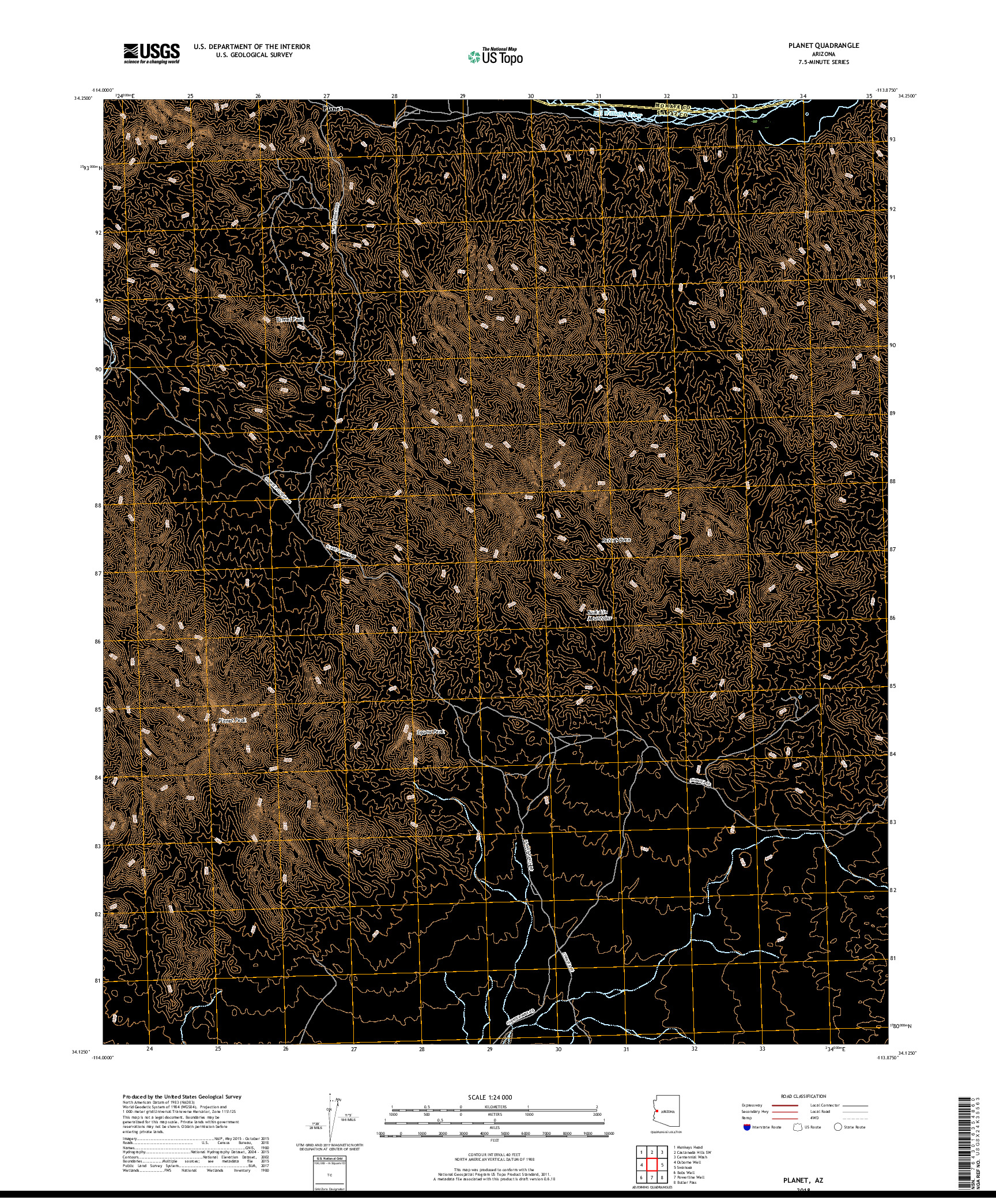 USGS US TOPO 7.5-MINUTE MAP FOR PLANET, AZ 2018