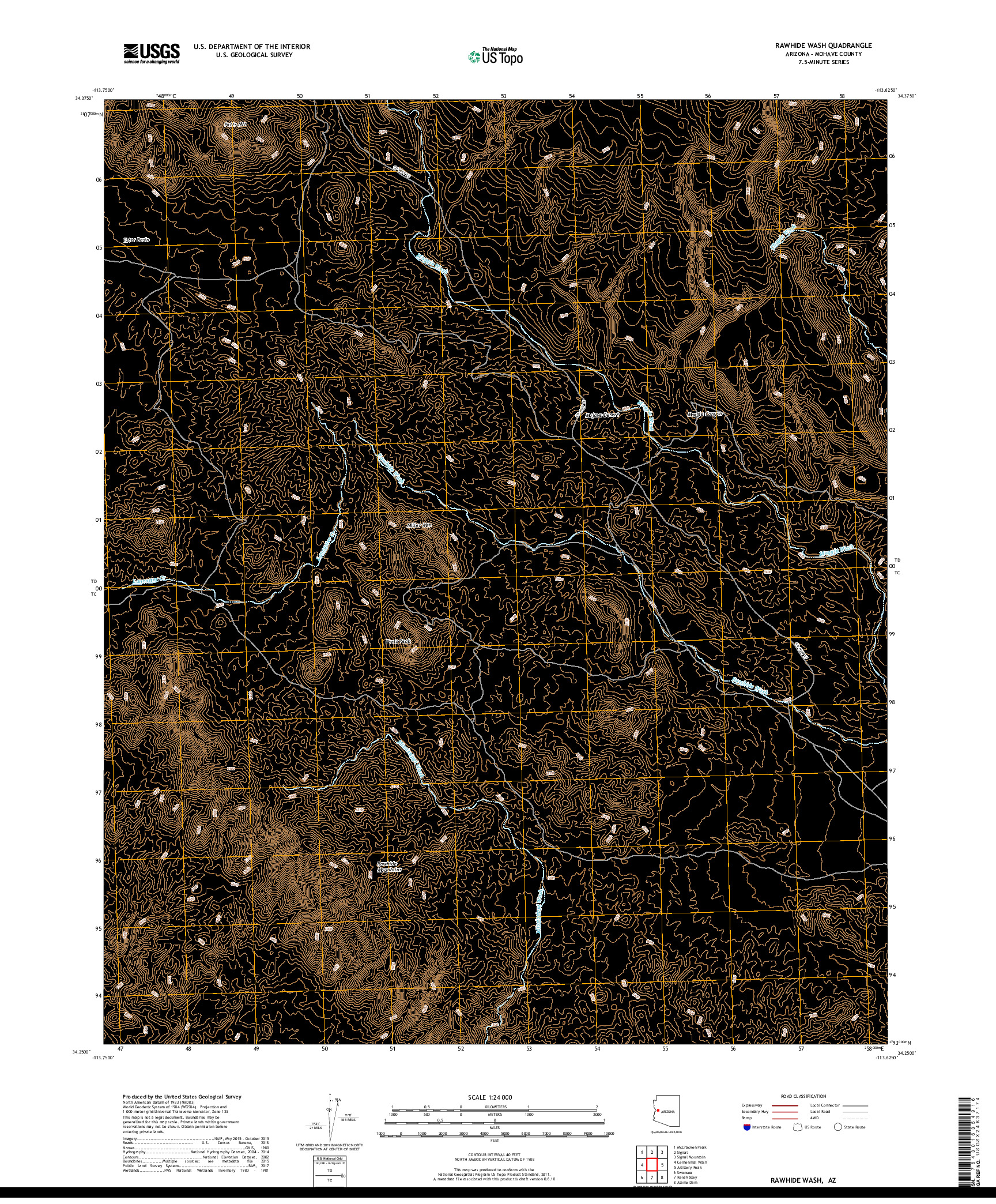 USGS US TOPO 7.5-MINUTE MAP FOR RAWHIDE WASH, AZ 2018