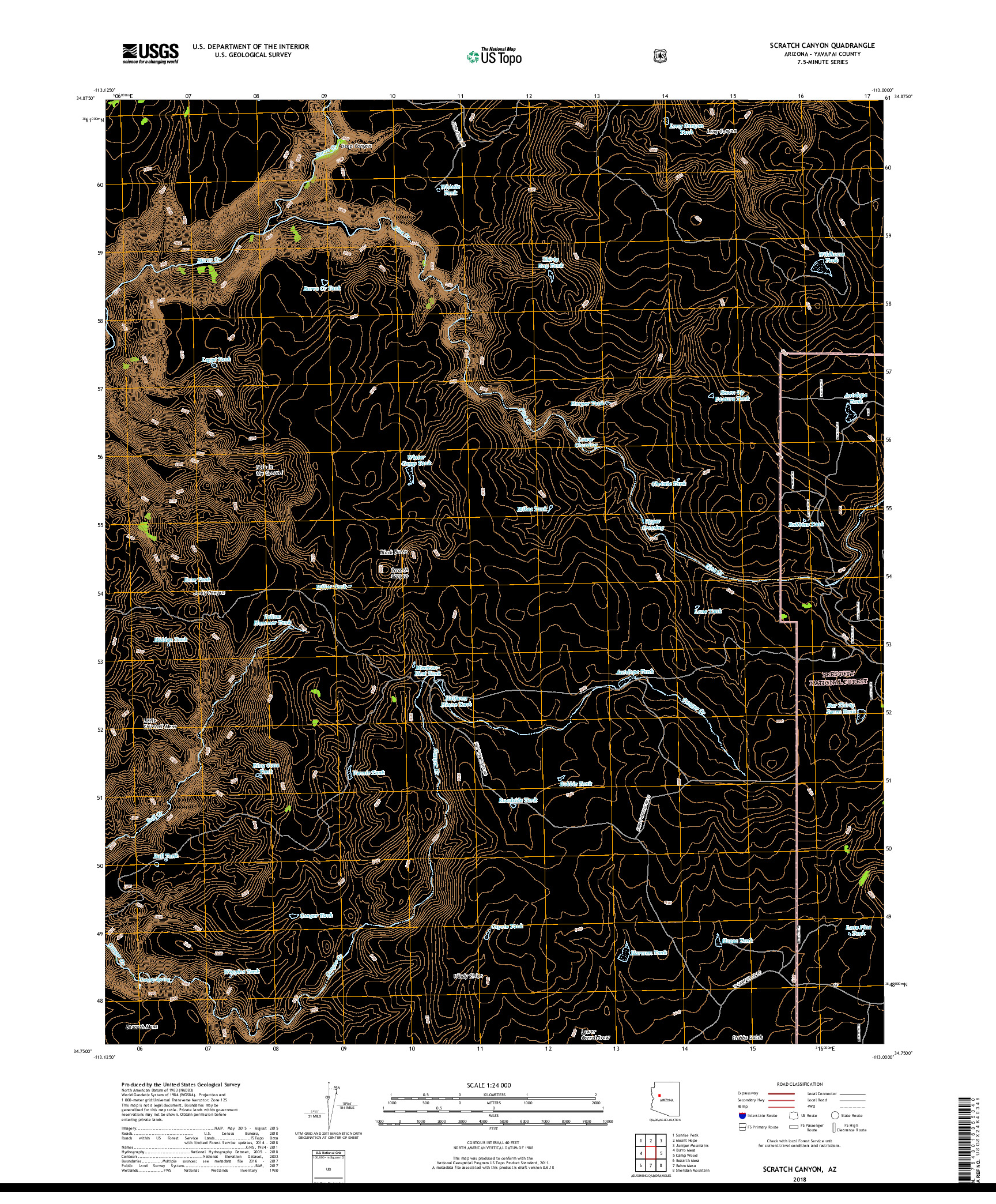 USGS US TOPO 7.5-MINUTE MAP FOR SCRATCH CANYON, AZ 2018
