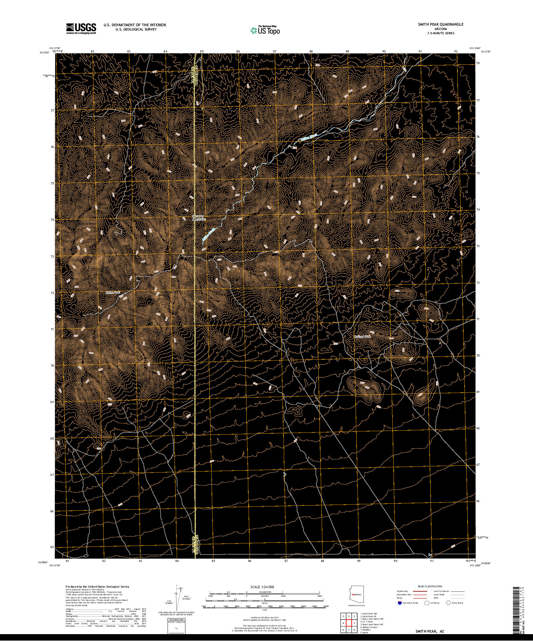 USGS US TOPO 7.5-MINUTE MAP FOR SMITH PEAK, AZ 2018