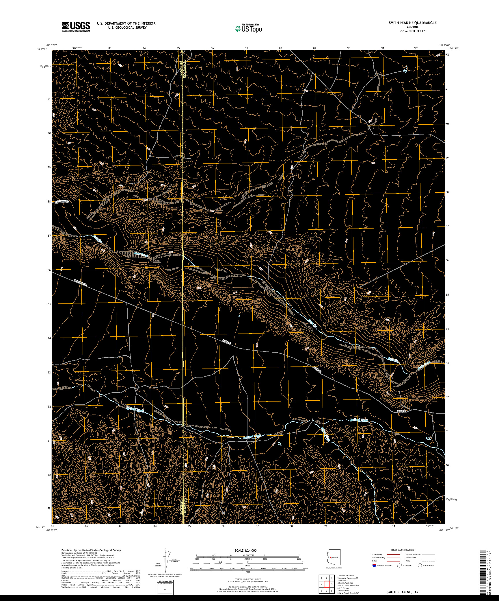 USGS US TOPO 7.5-MINUTE MAP FOR SMITH PEAK NE, AZ 2018