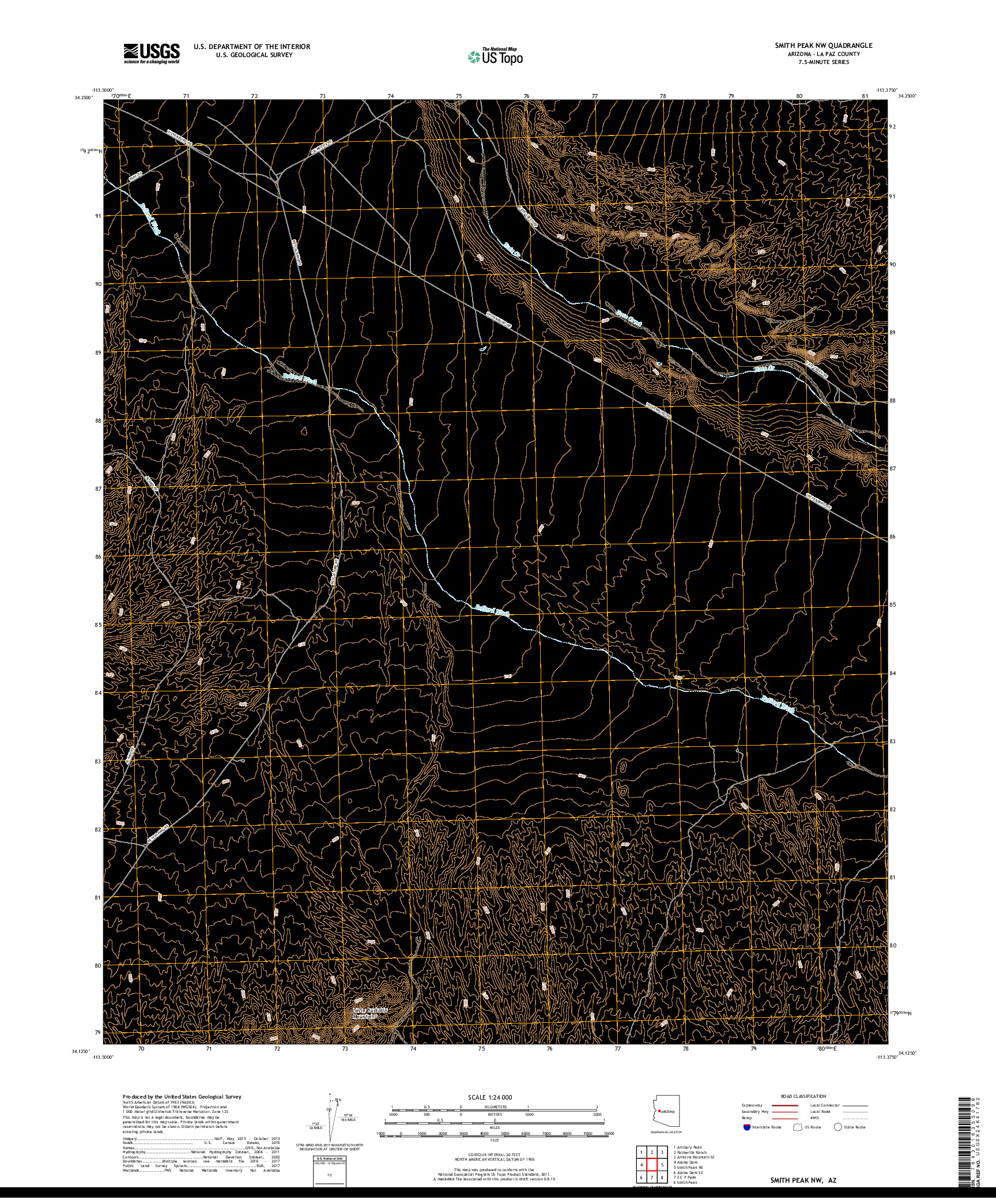 USGS US TOPO 7.5-MINUTE MAP FOR SMITH PEAK NW, AZ 2018